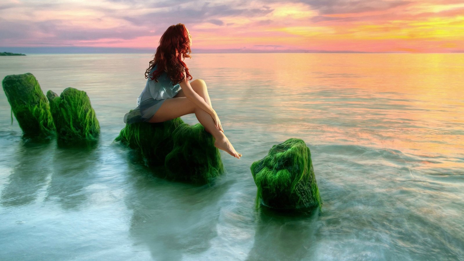 Beauty Girl Sea Sunset Relax Desktop Hd Wallpaper 