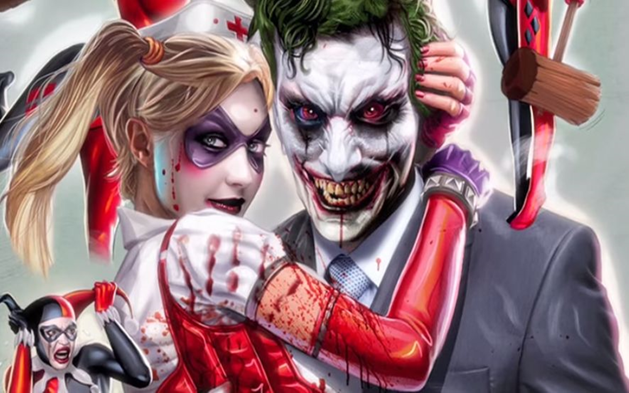Joker Harley Quinn Vs Deadpool Domino Wallpaper Hd