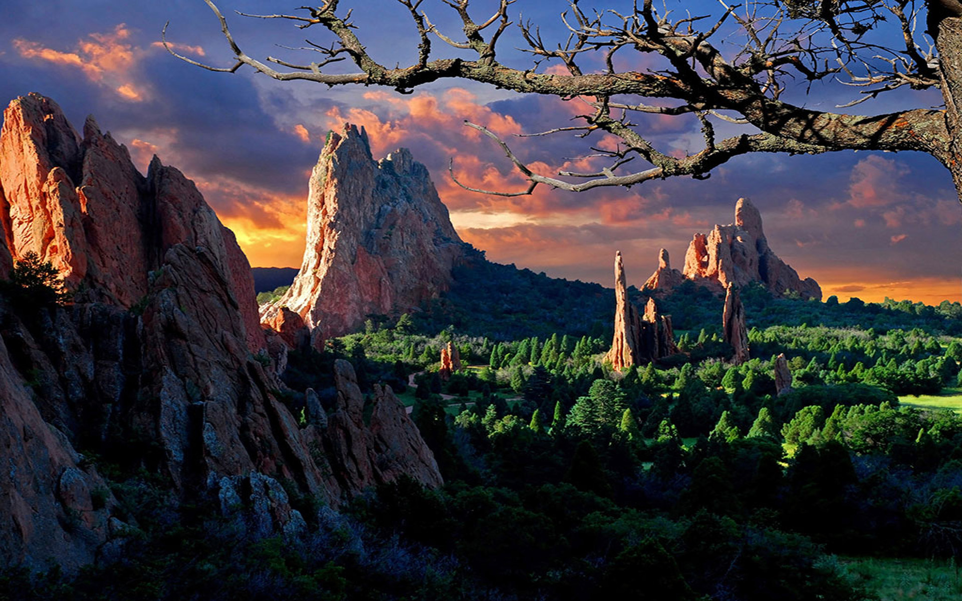 Spring Landscape Sunset In The Garden Of The Gods, Colorado