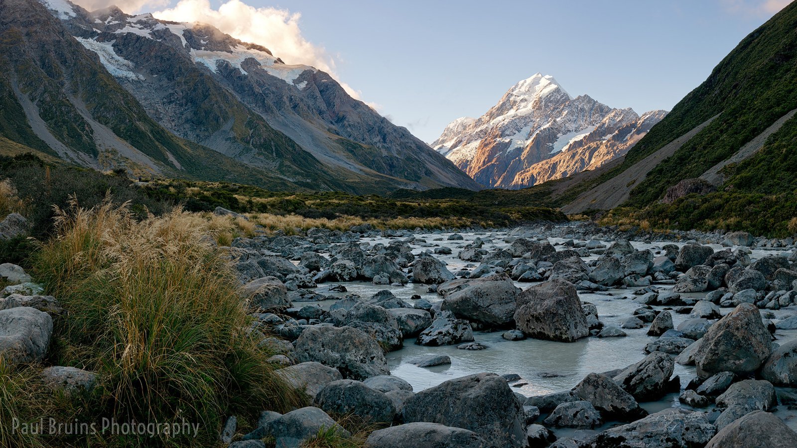 Mount Cook River Panorama Rocky Mountains, Snow Rock Blue Desktop