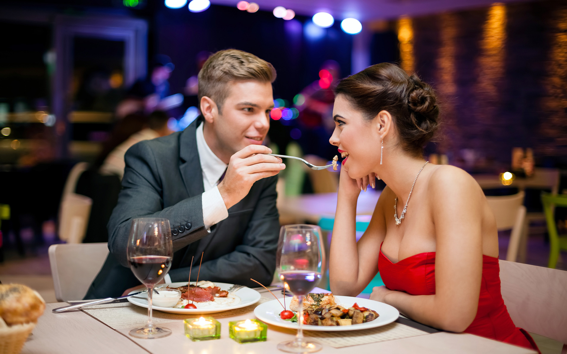 Romantic Evening With Romantic Couple In Restaurant 