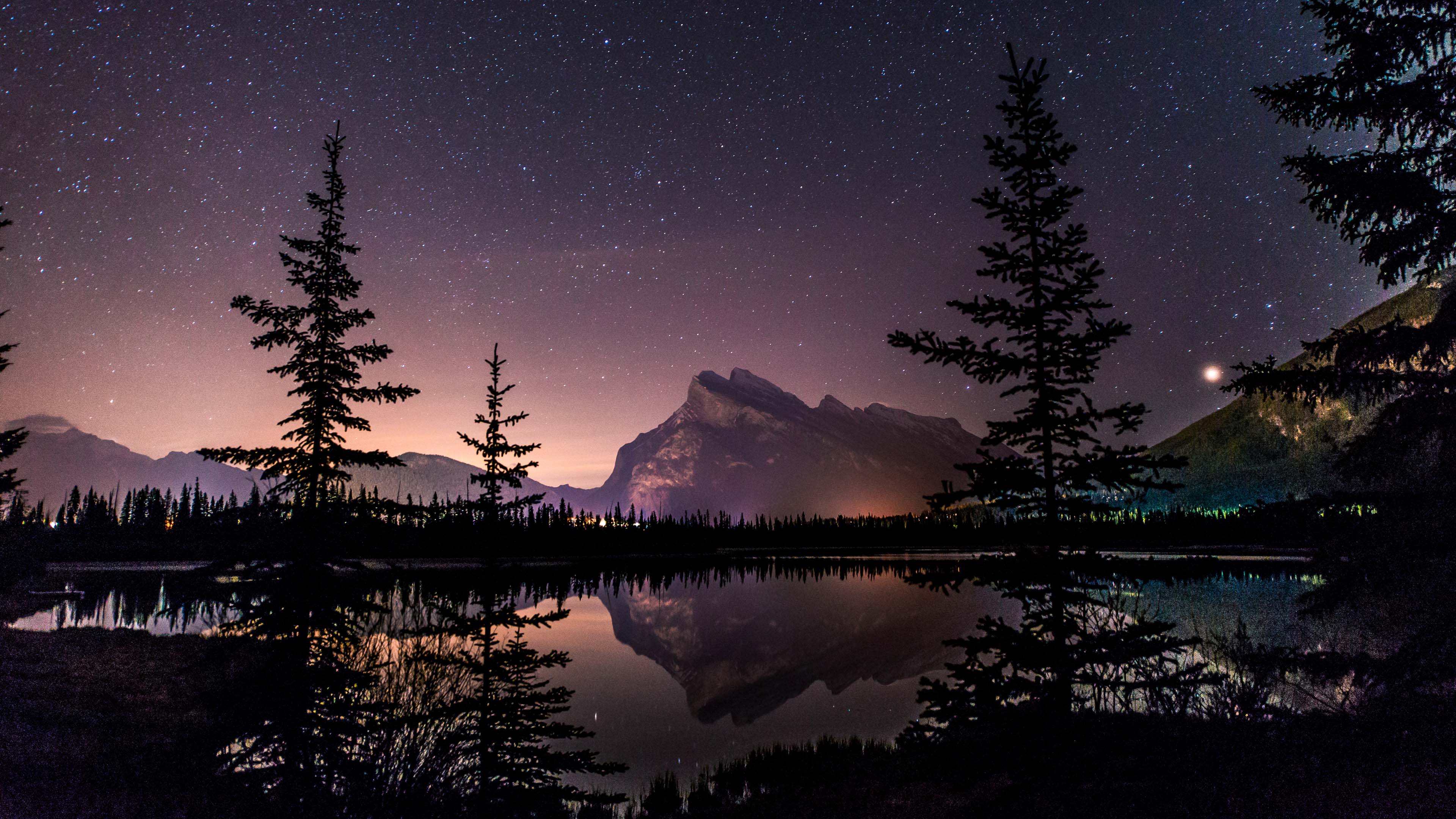 Winter Starry Sky over Lake Night Landscape Wallpaper Hd : 