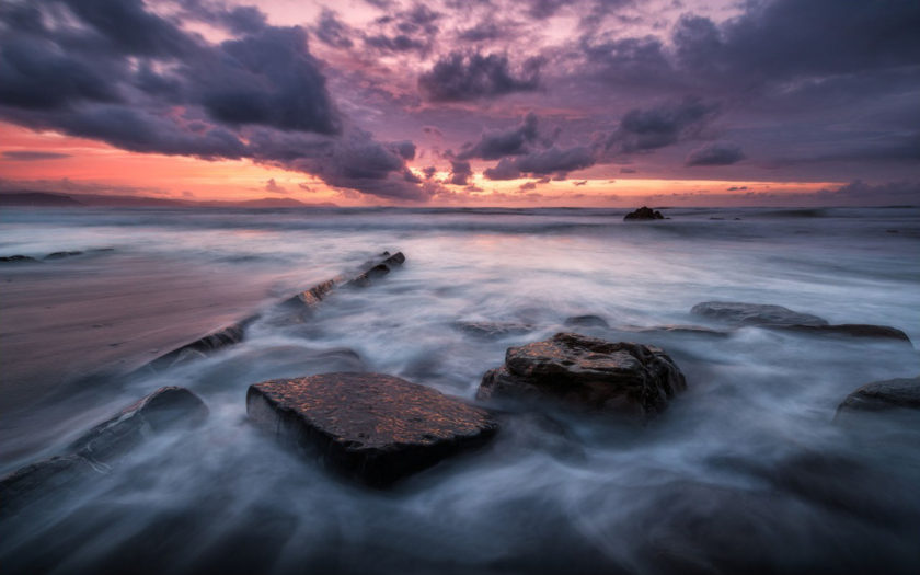 Sea Coast With Rocks, Waves, Dark Sky With Clouds Red Sunset Desktop  Wallpaper Hd 2880x1800 : 