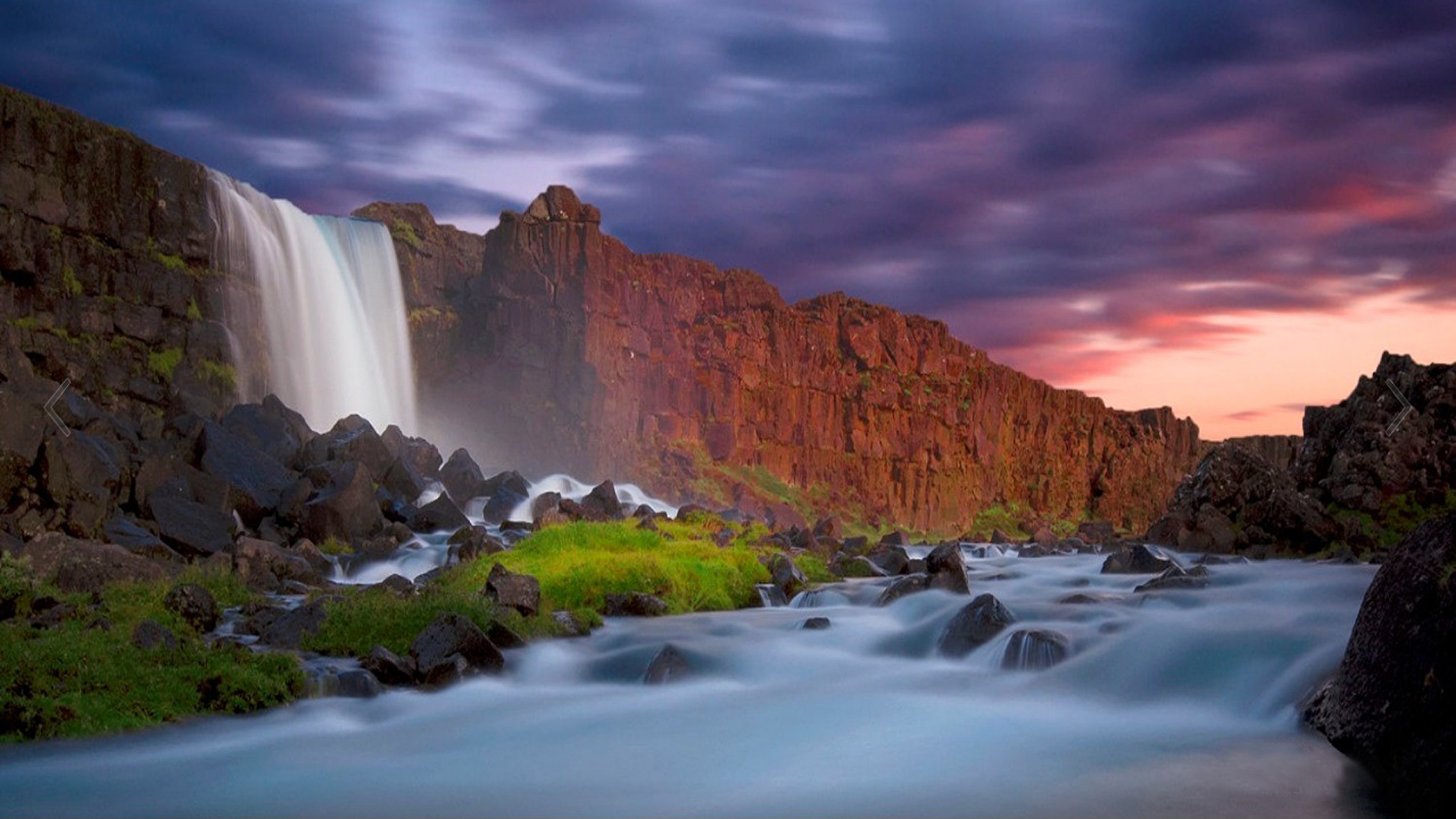 Waterfall Wall Of Red Cliffs, Dark Clouds Hd Wallpaper Widescreen