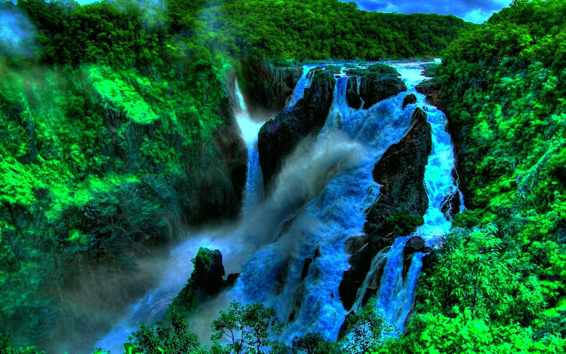 Deep In The Jungle Beautiful Waterfall In Tropical Green Forest Desktop  Wallpaper Hd 1920x1200 : 