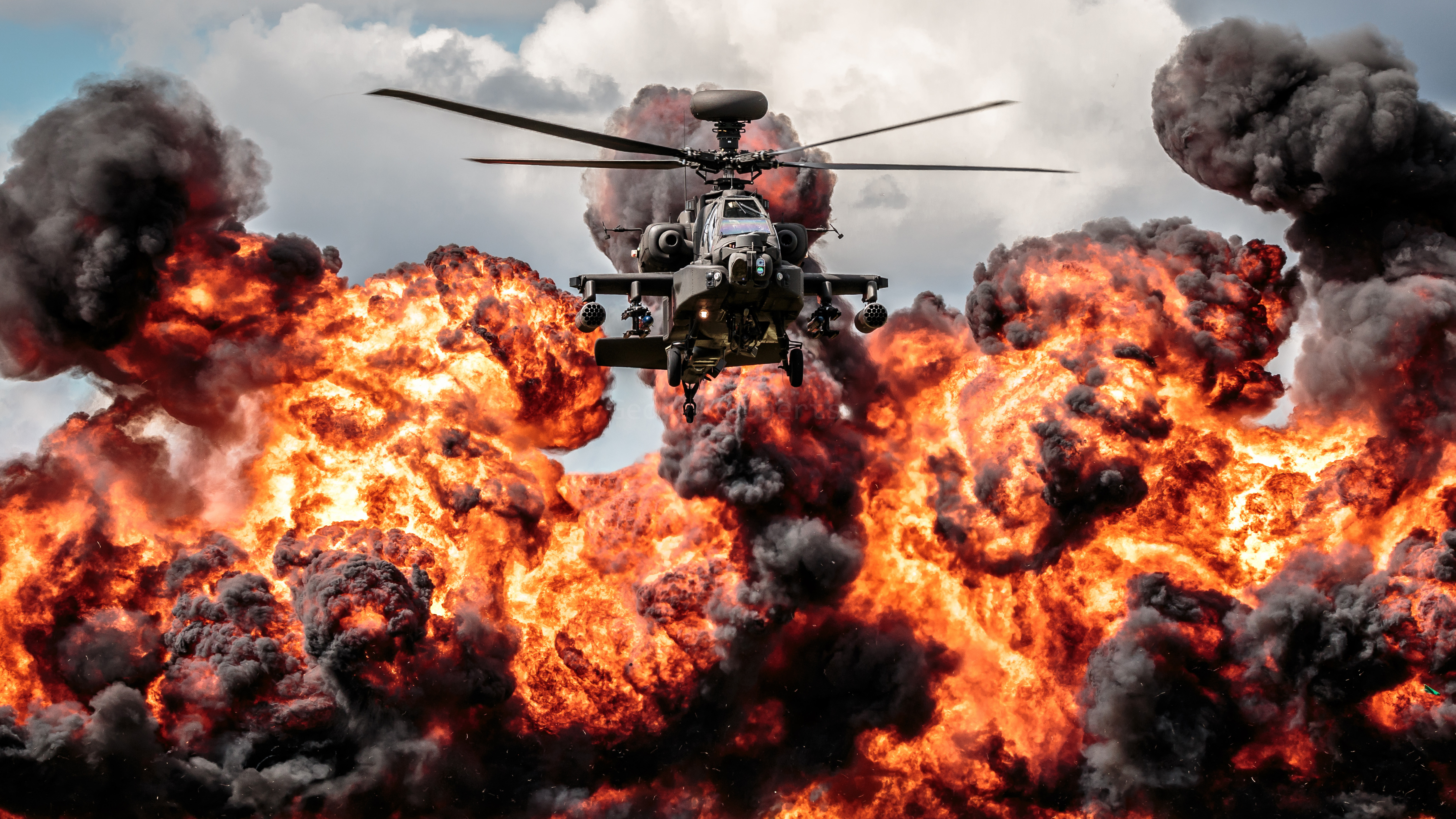 Helicopter Apache Explosion Fire Hd Desktop Wallpaper