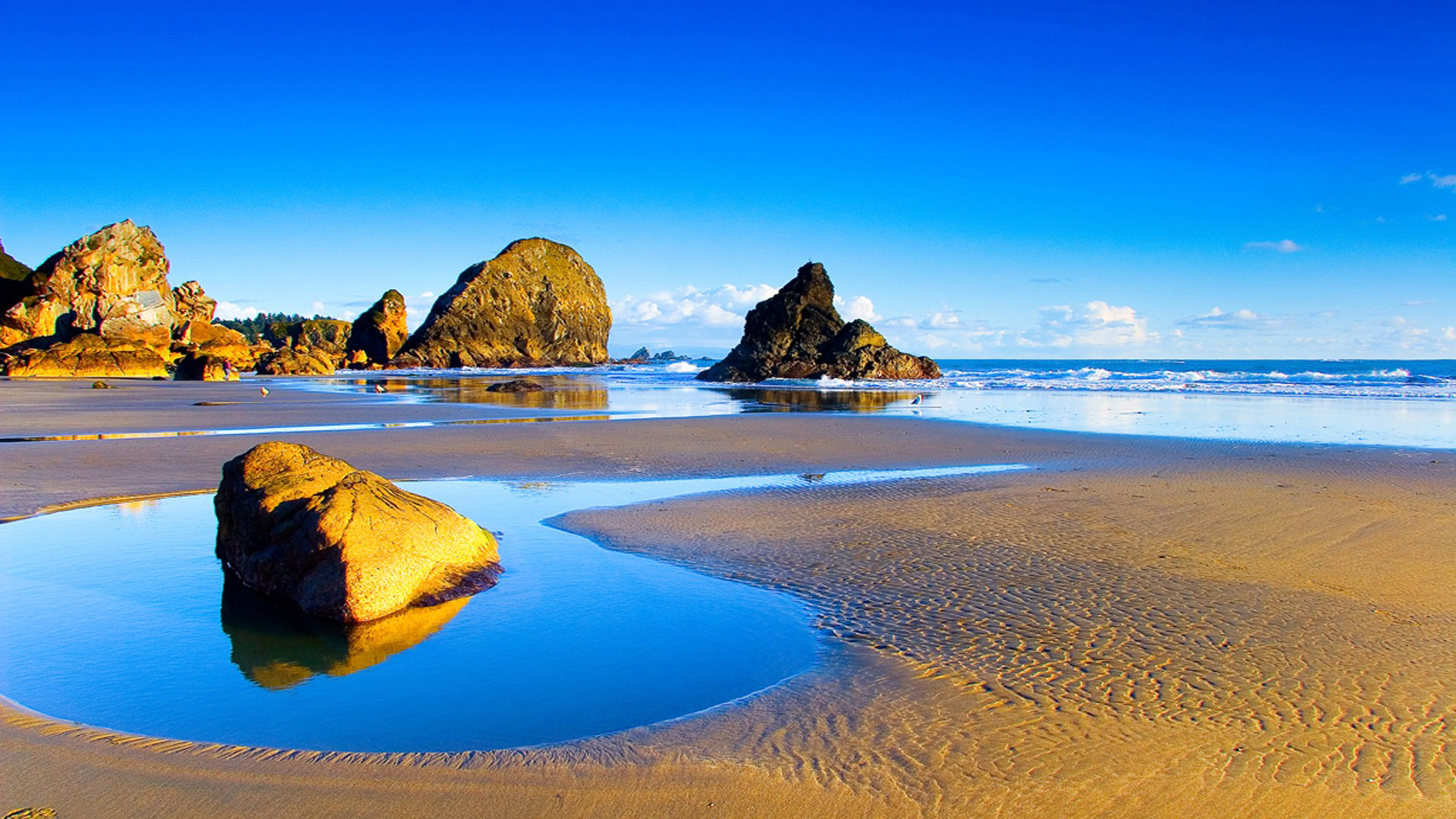 Landscapes Sandy Beach Rocks Sea Waves Summer Wallpaper Hd 3840x2160 ...