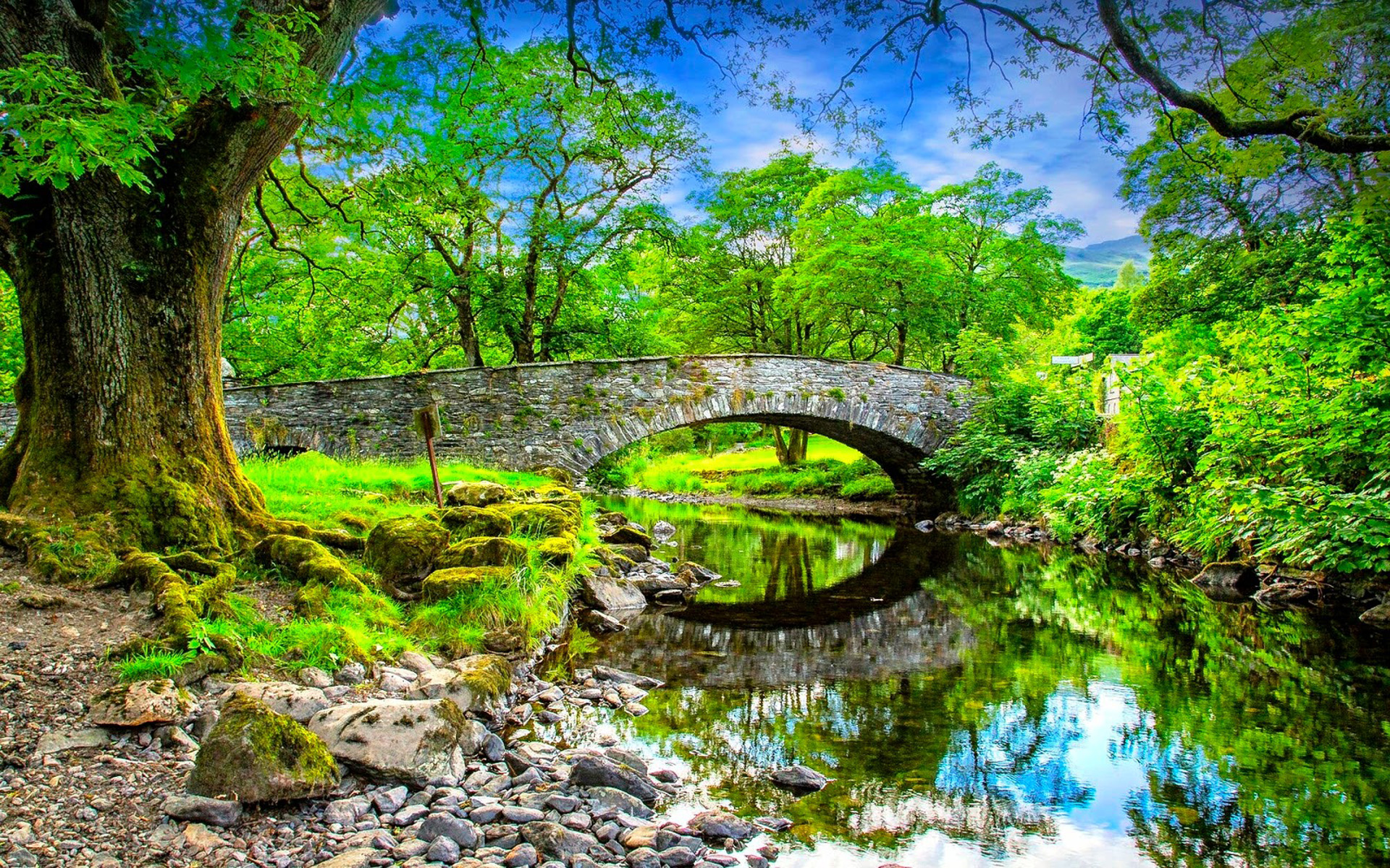 Summer Landscape Stone Most.mala Calm River Stones Trees With Green