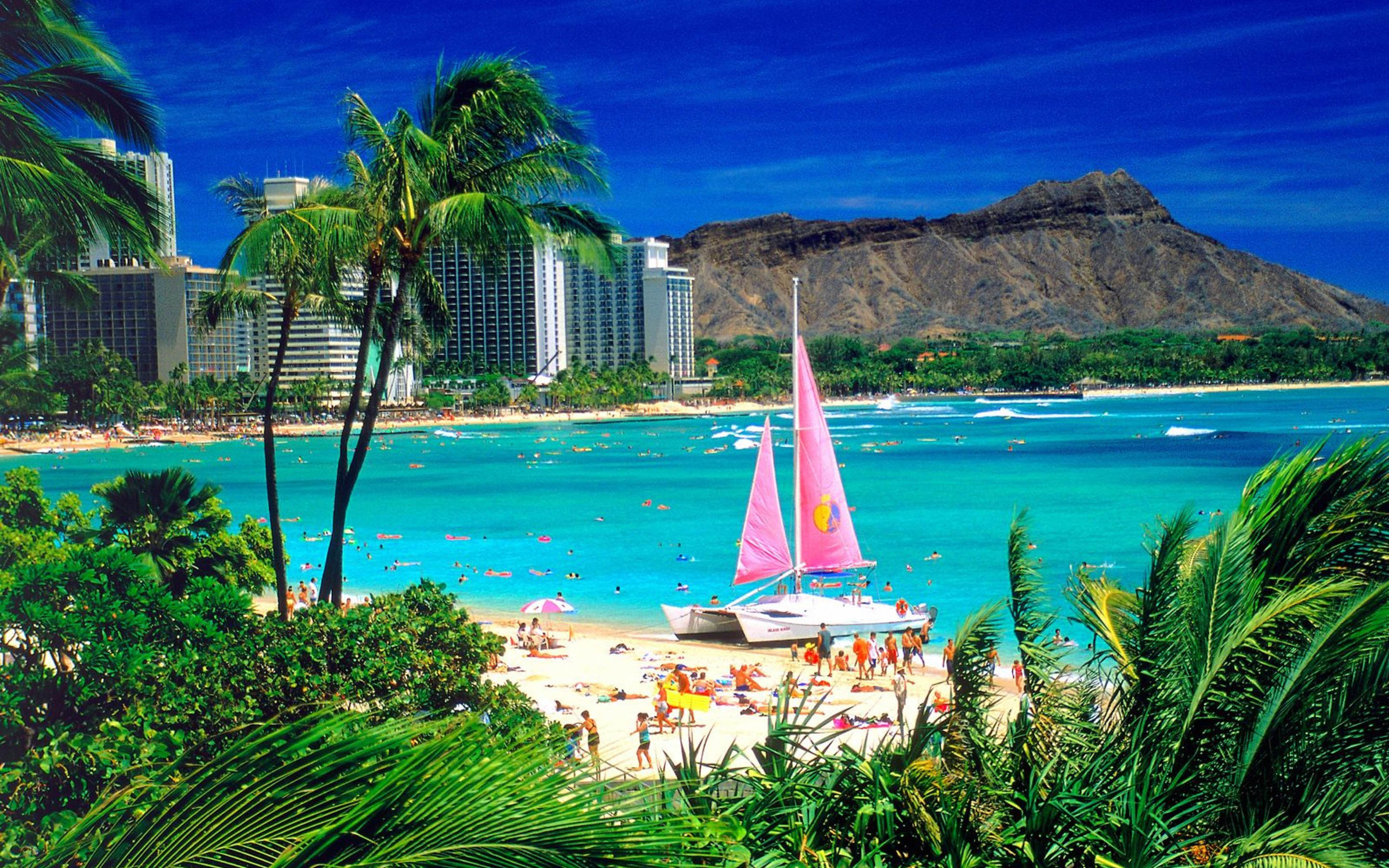 Тур на гавайи. Оаху Гавайи. Пляж Вайкики Гавайи. Гонолулу Вайкики Бич. Остров Оаху Гавайские острова.