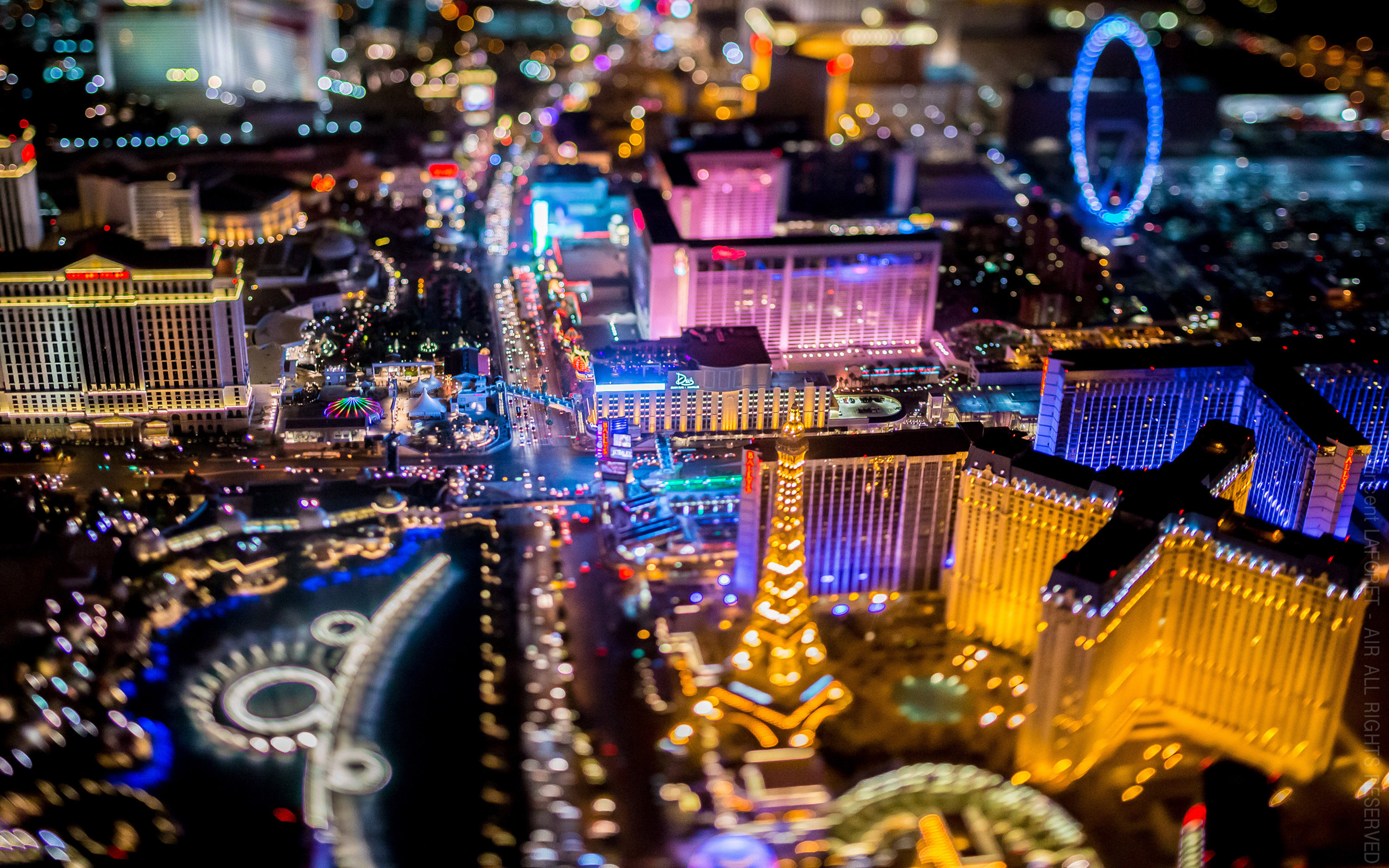 Las Vegas Nevada Downtown Night Photography From Helicopters Desktop