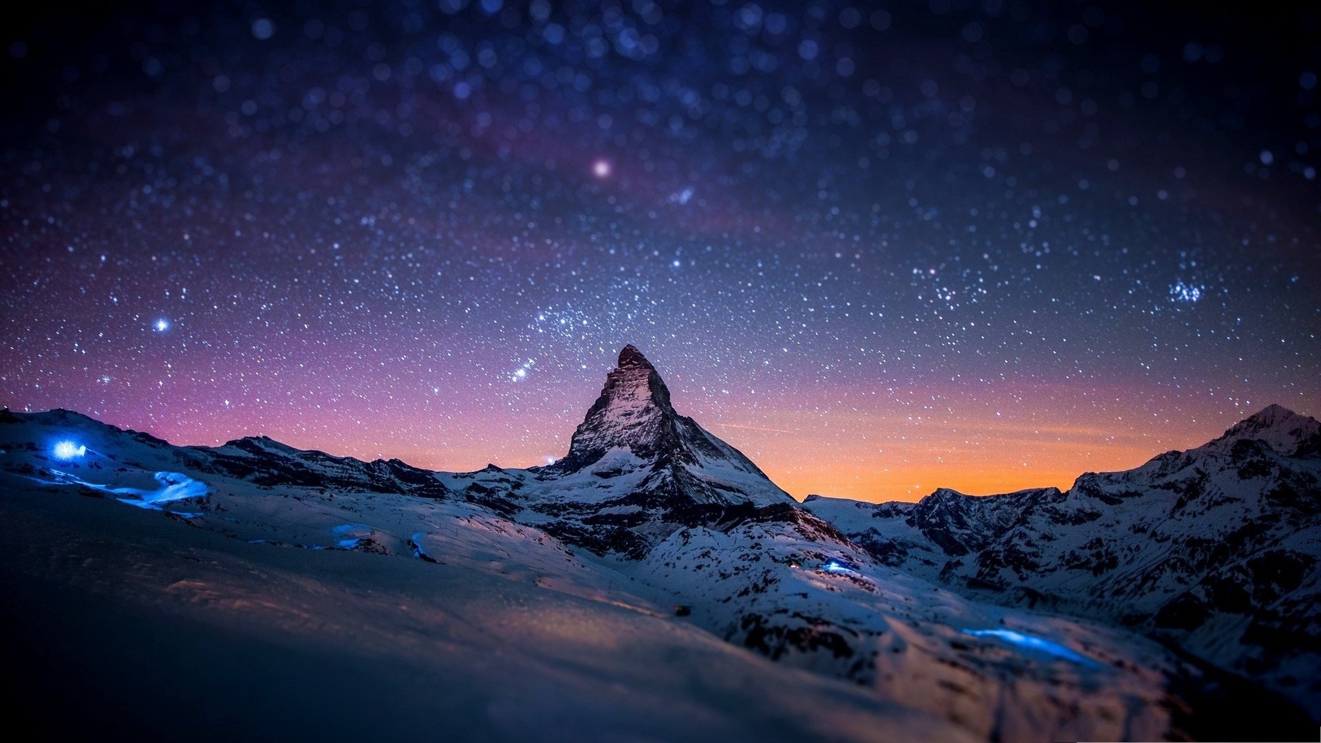 Snowy Winter Night Mountains With Snow Hd Wallpaper For Desktop 1920x1080 :  