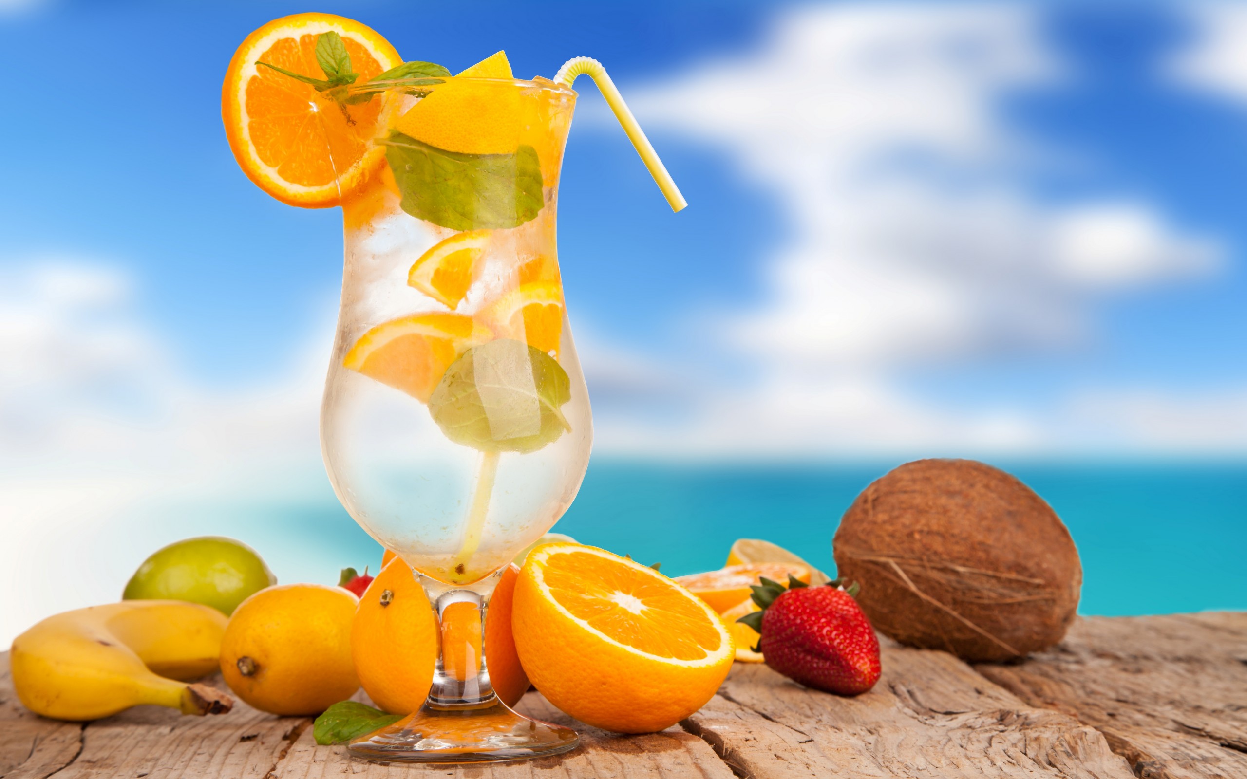 Summer Refreshing Drinks From Fruit Lemon Orange Banana Coconut Hd Wallpaper  : 