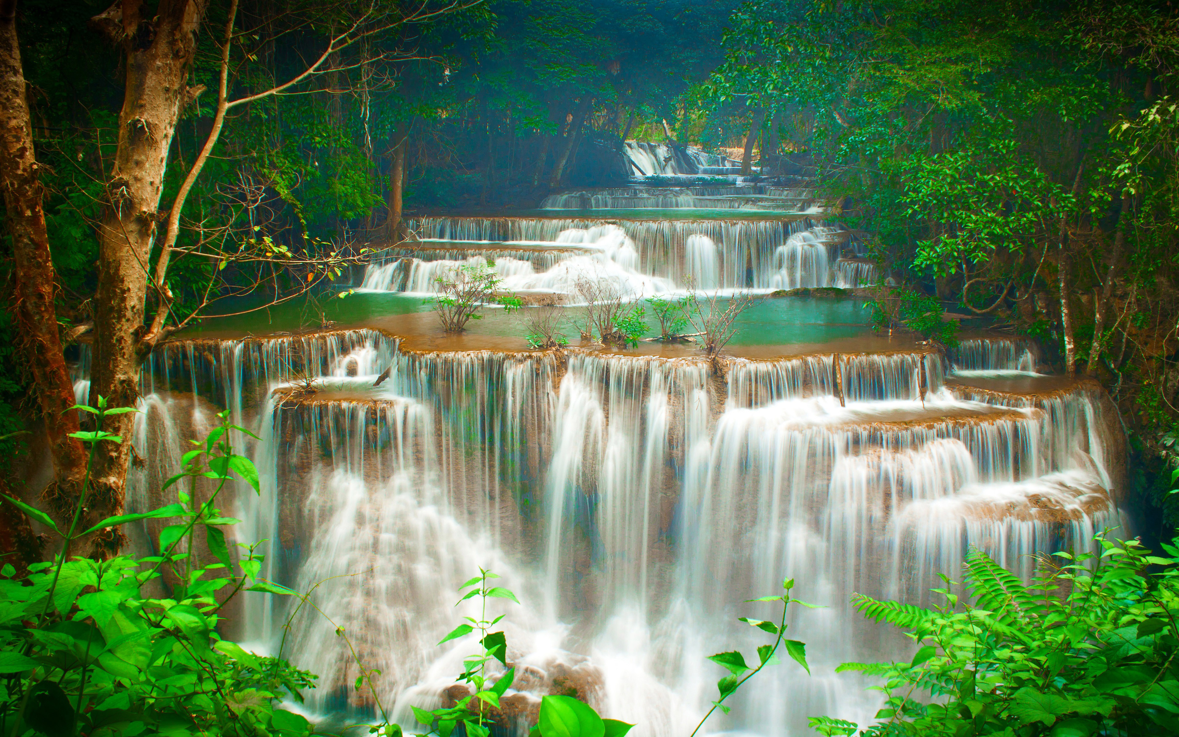Tropics-Cascade-Waterfalls-Green-Trees-Huay-Maekamin-Waterfall
