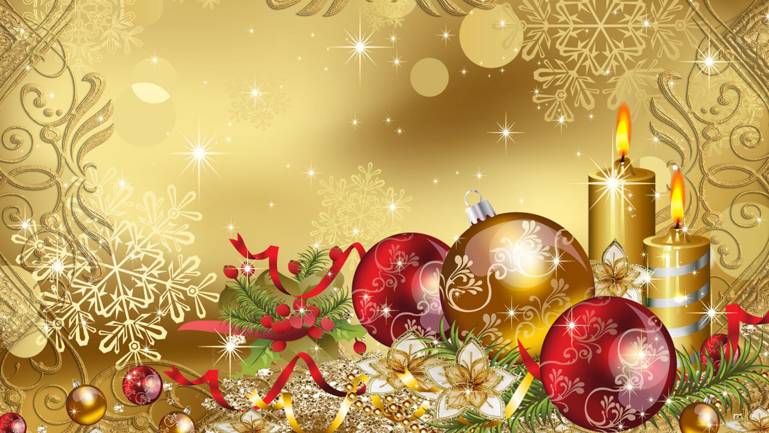 Merry Christmas Gold Wallpaper Hd For Desktop 2560x1440 : 