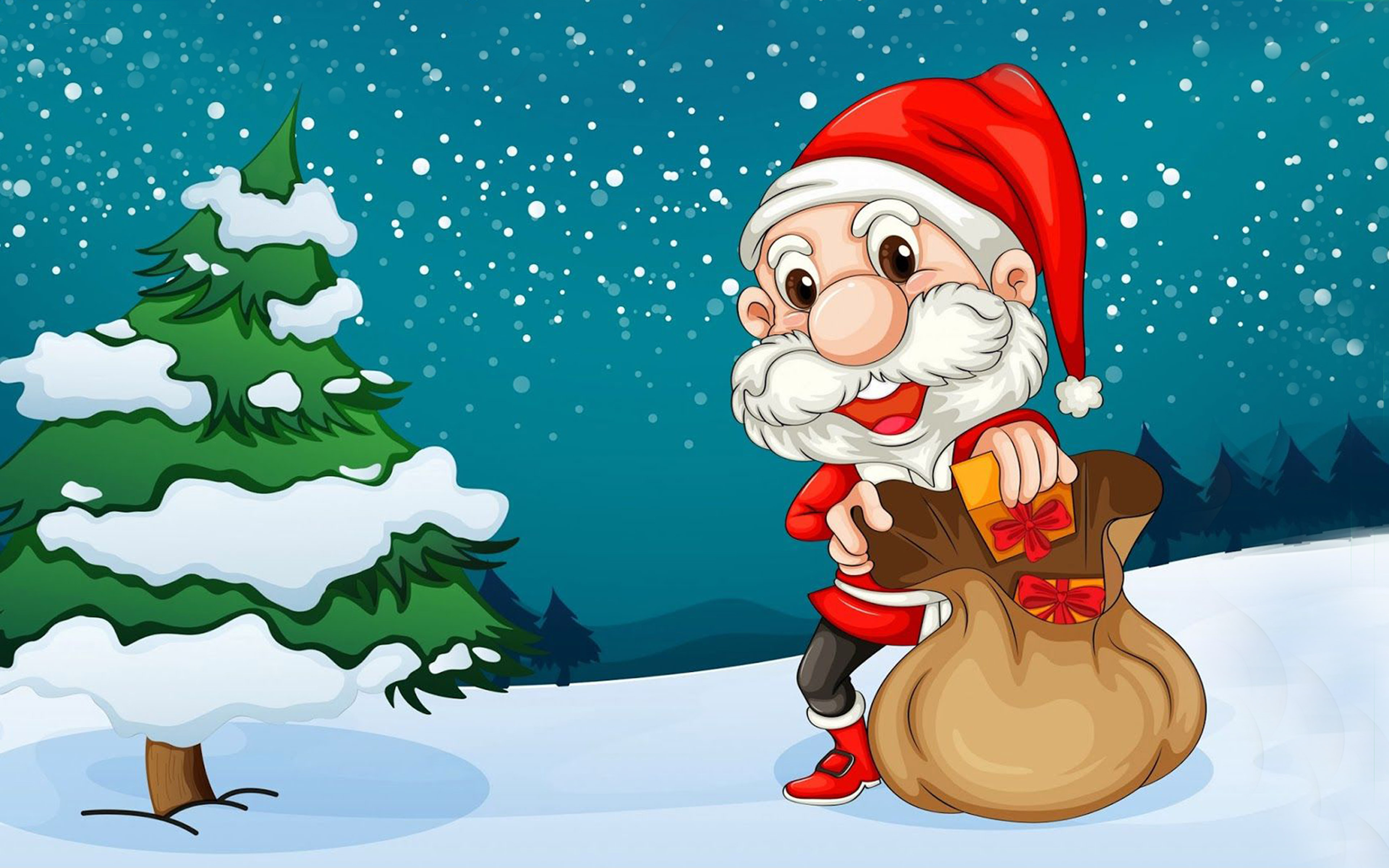 Merry Christmas Santa Claus Christmas tree Cartoon Hd Wallpaper For Desktop  3840x2400 : 