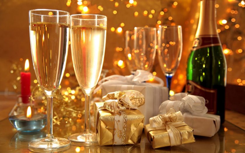 Celebrate A New Year Holiday Gifts And Wine Glasses Desktop Backgrounds ...