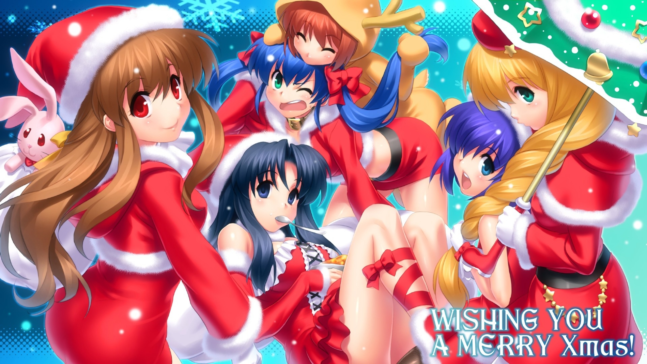 Christmas Girls With Blond Brown Hair Celebration Of Christmas And New Year Anime Christmas Picture Desktop Hd Wallpapers 2560x1440 Wallpapers13 Com