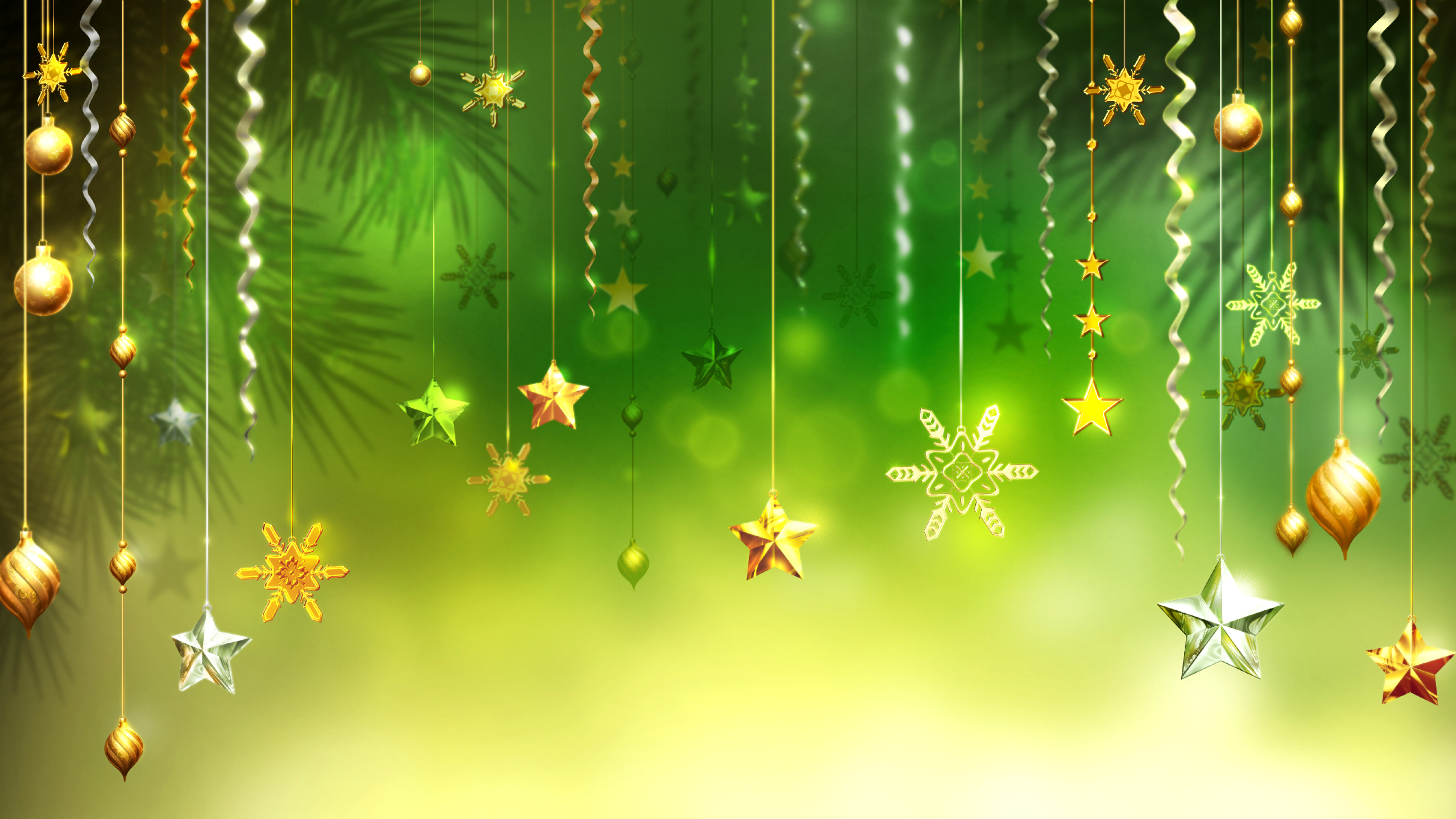 Christmas Green Background Stars Snowflakes Decorative Ornaments Pictures Wallpapers For Desktop