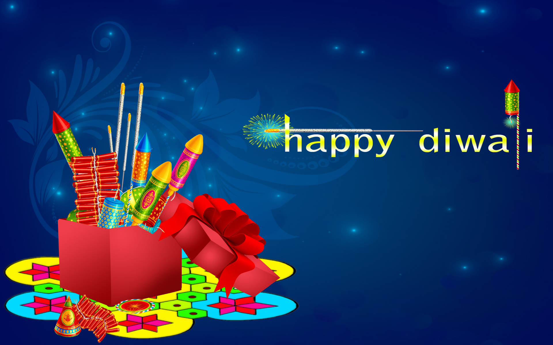 Happy Diwali Colorful Crackers Blue Background Desktop Hd Wallpaper For  Mobile Phones Tablet And Pc 1920x1200 : 