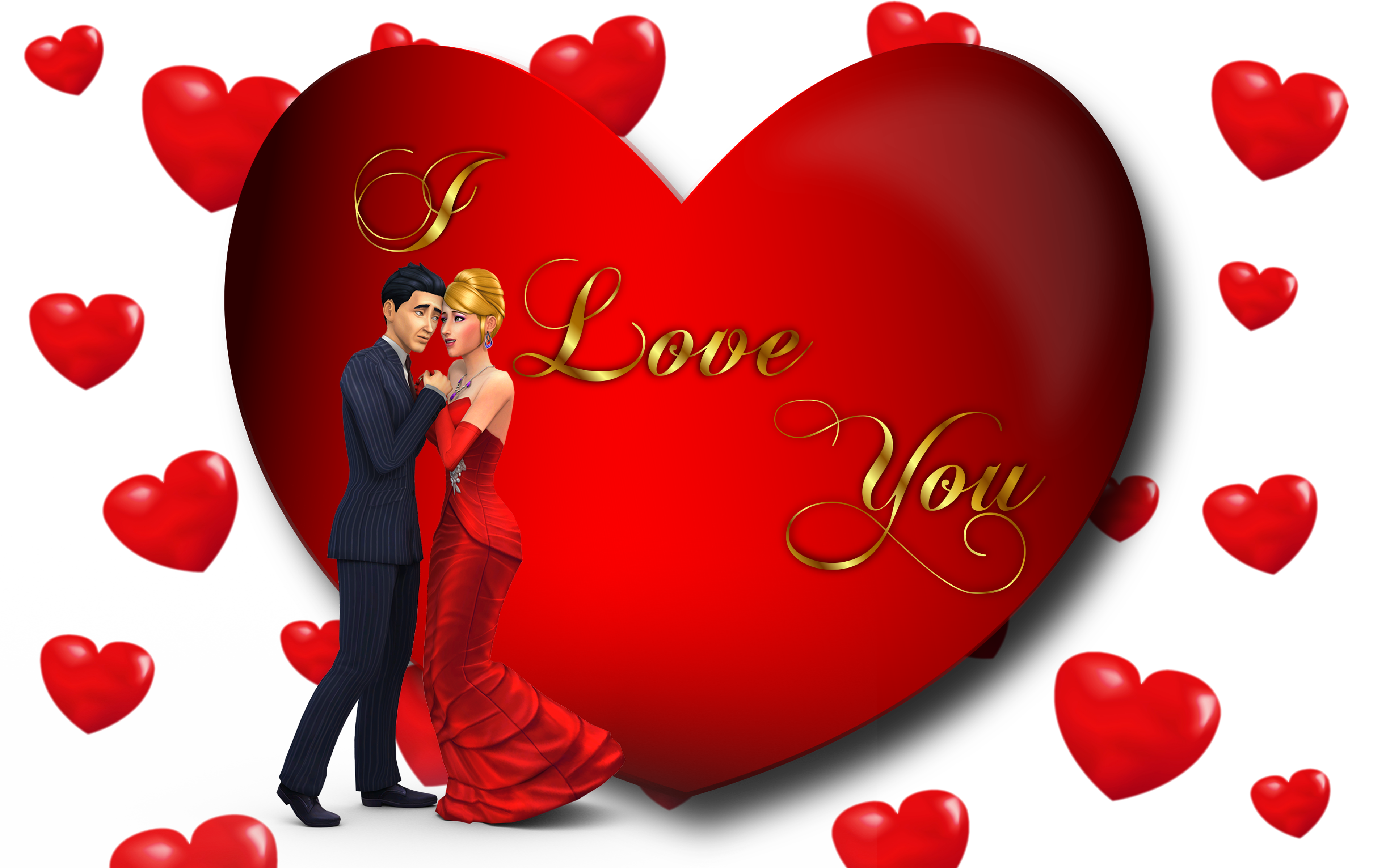 I Love You Loving Couple Red Heart Desktop Hd Wallpaper For Mobile Phones  Tablet And Pc 3840x2400 : 