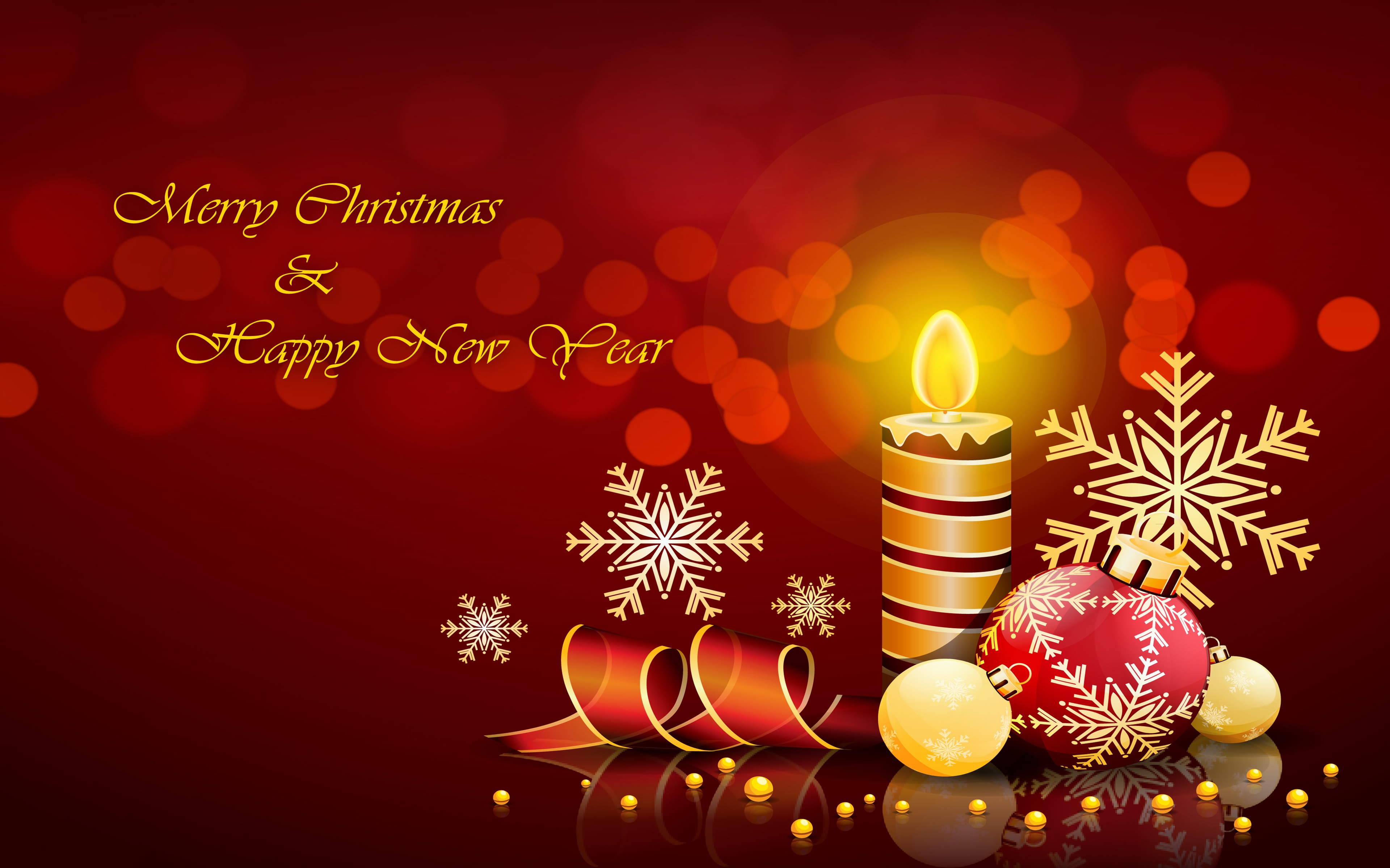 Merry Christmas And Happy New Year Decorative Candle Decorations Greeting Card 3840x2400 ...