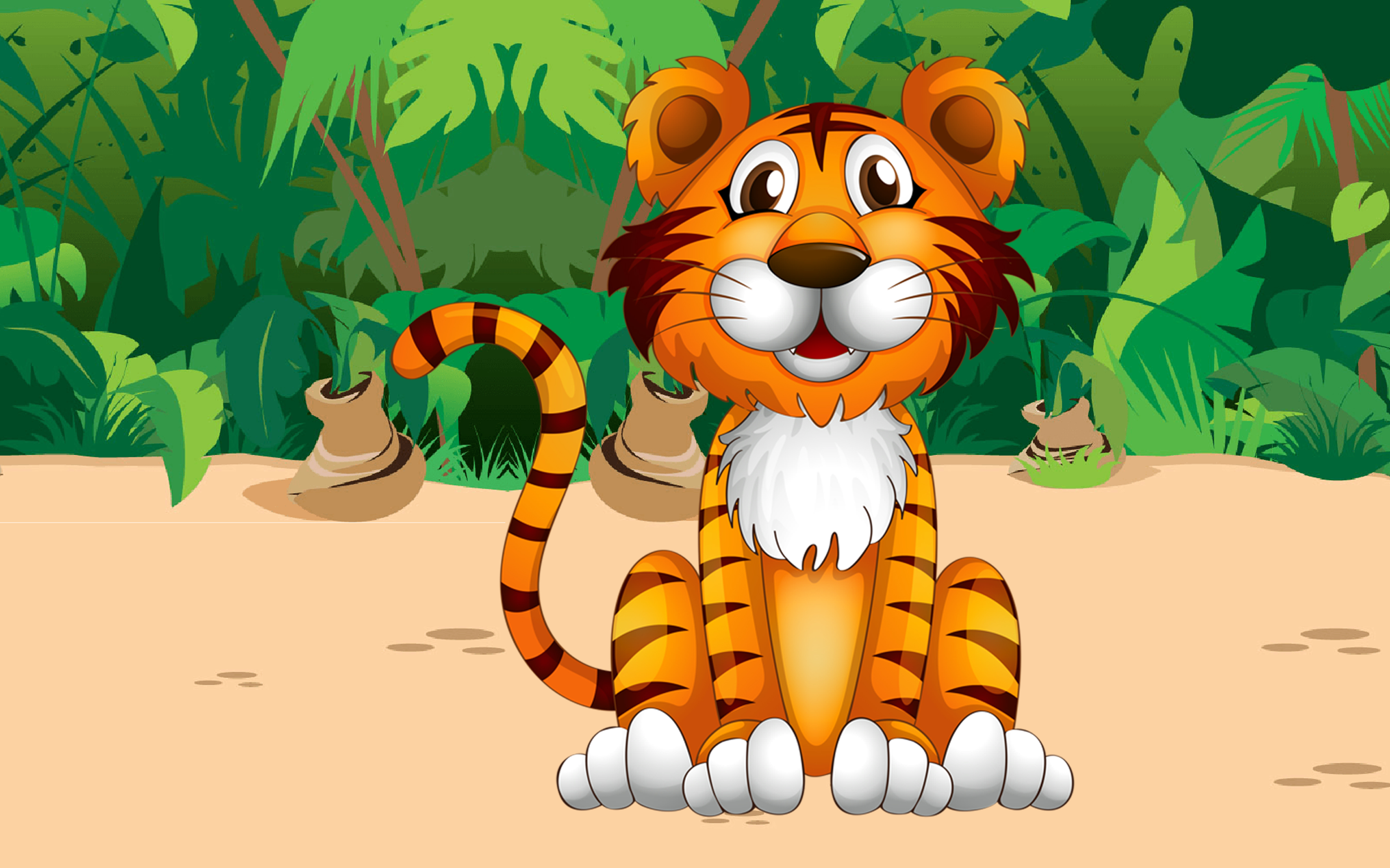 Cute Tiger Jungle Plant Cartoon Picture Pretty Desktop Hd Wallpaper For