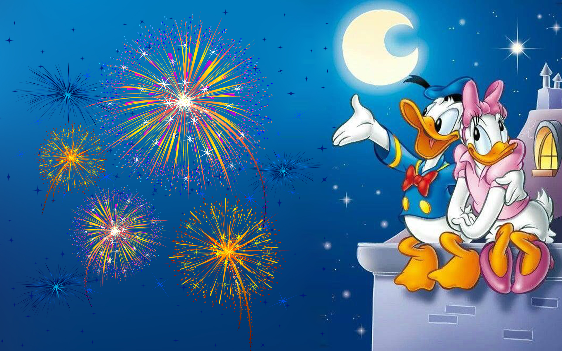 Donald Duck And Daisy Duck Romantic Evening Watching The Full Moon