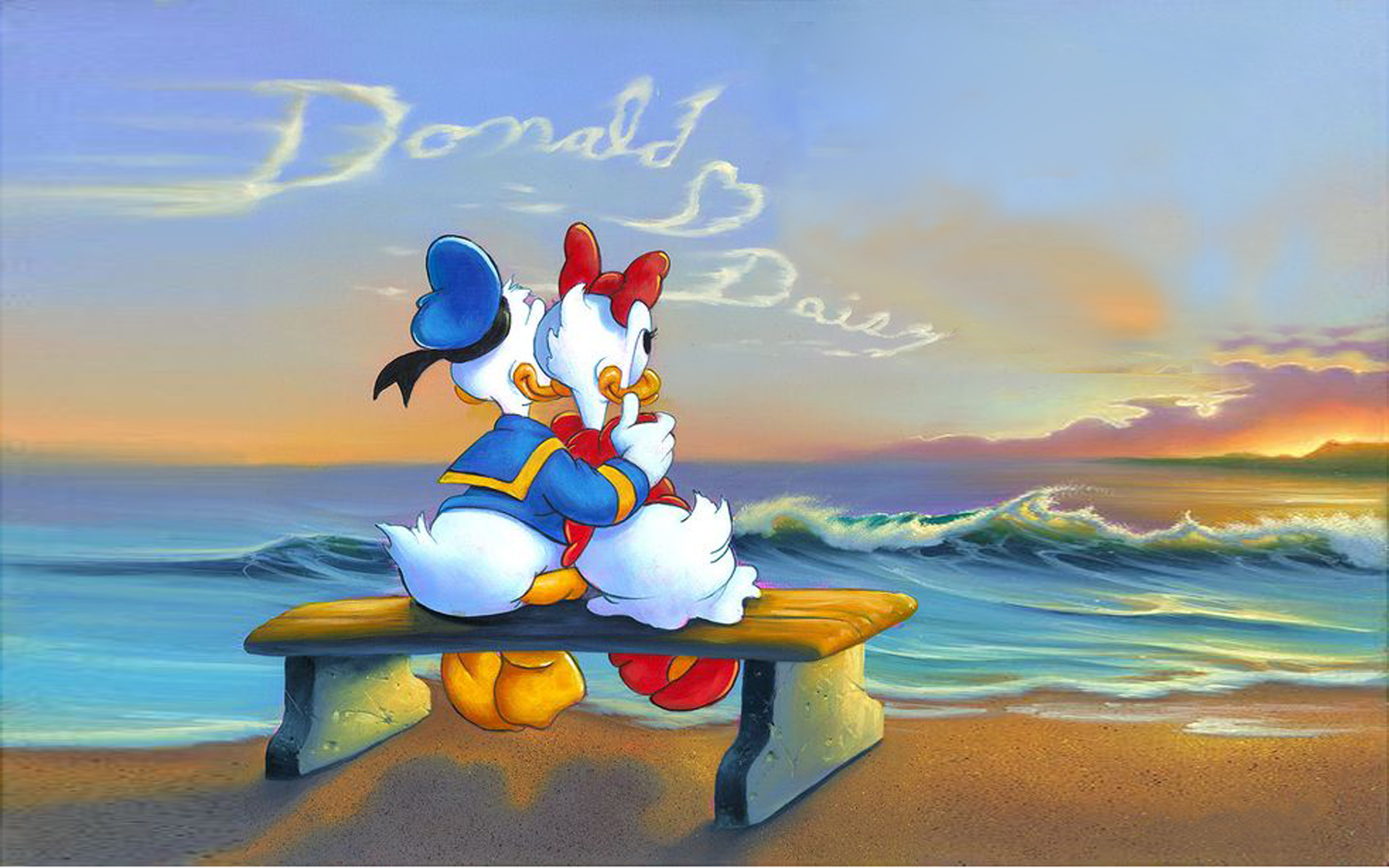 Donald Duck And Daisy Suset Message In The Clouds Romantic Couple