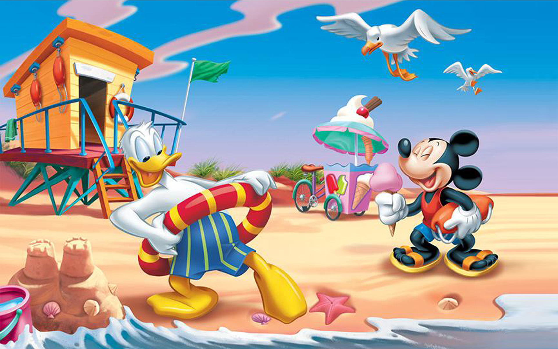 Donald Duck And Mickey Mouse Summer Vacation Beach Hd Wallpaper For Mobile Phones Tablet And Pc 1920x1200 Wallpapers13 Com