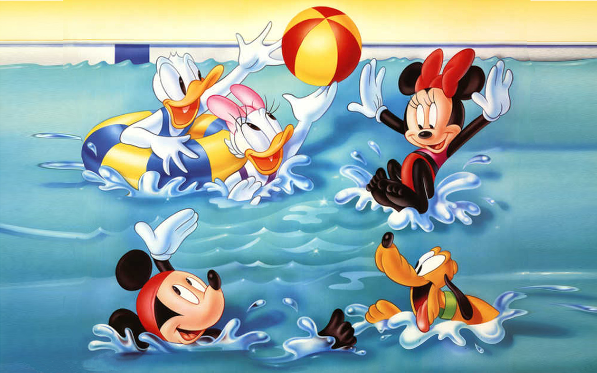Mickey Mouse And Friends Swimming Playing In The Pool With Water Hd