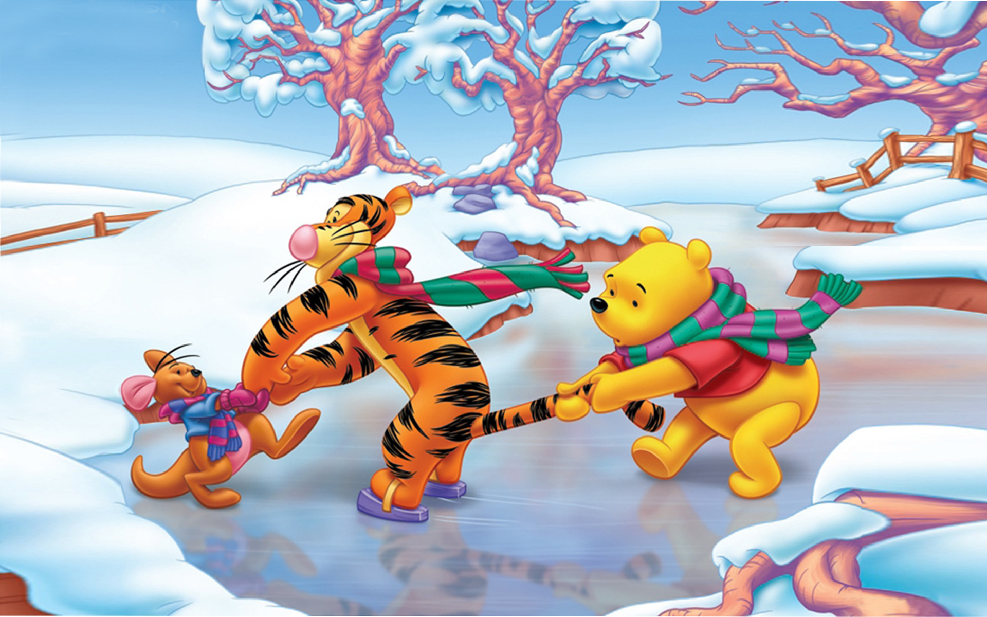 Winnie The Pooh Tigger Kangaroo Roo Winter Game Ice Skating Hd Wallpapers F...