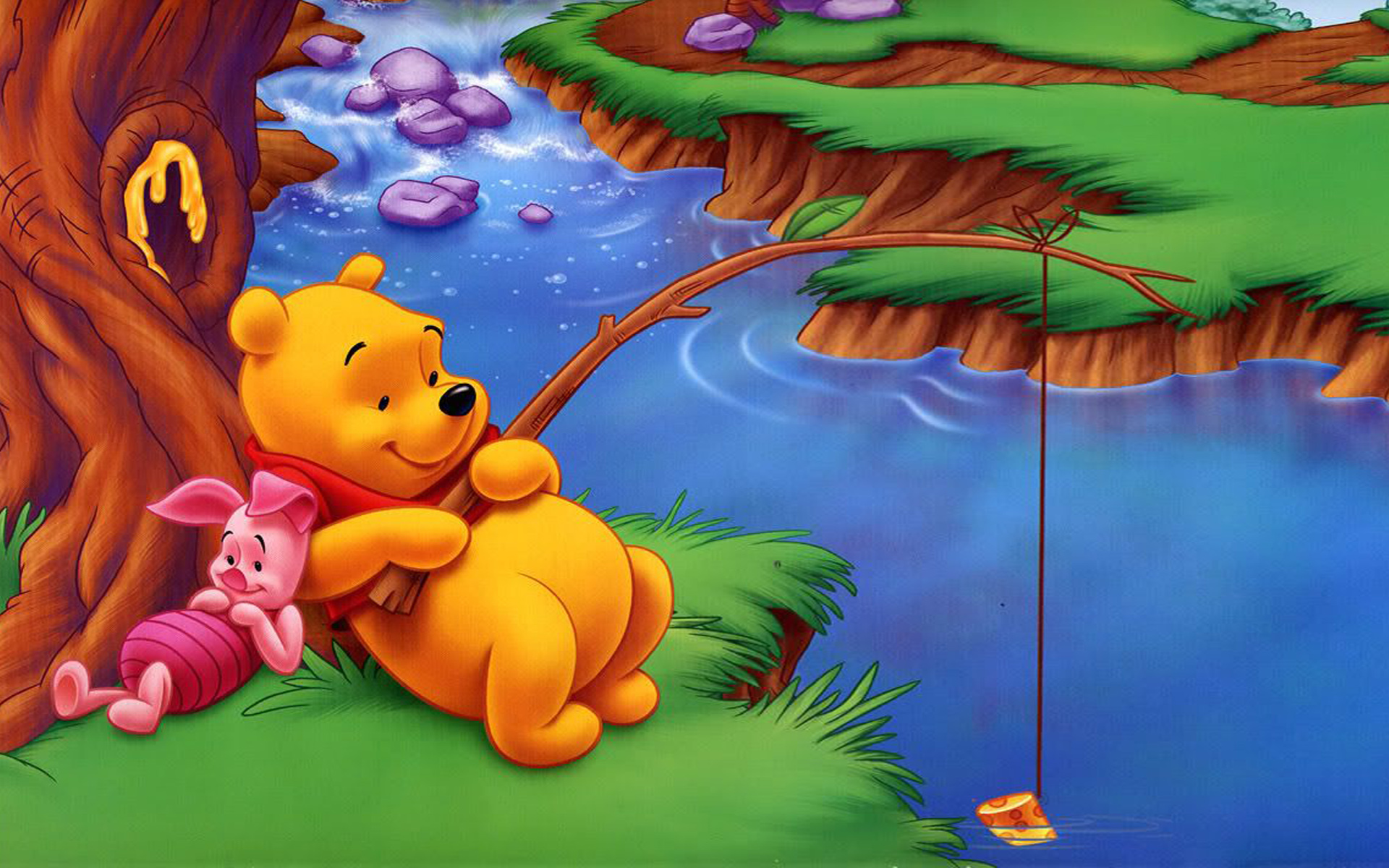 Winnie The Pooh And Piglet River Fishing Of Fish Cartoon Full Hd Wallpapers...