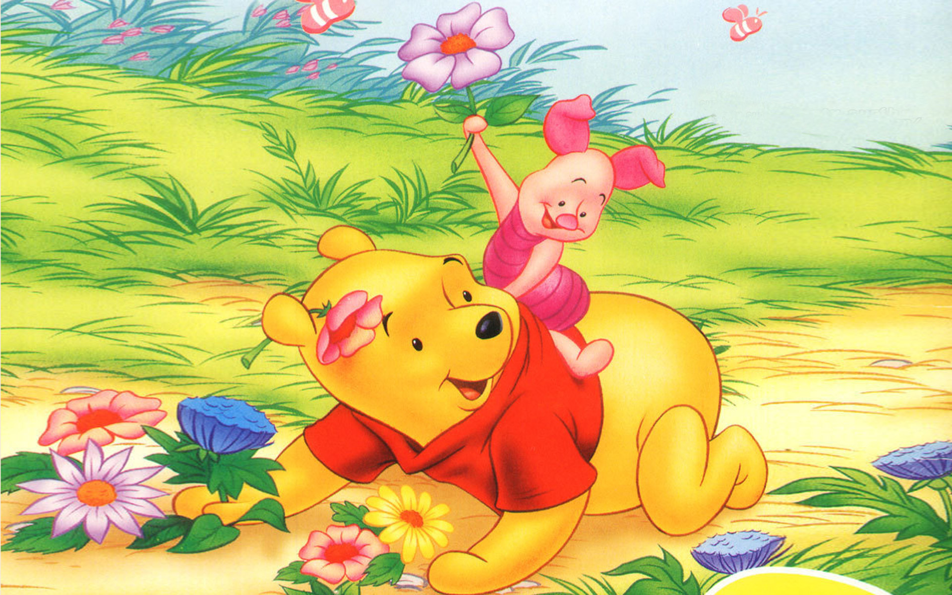 Piglet-and-Winnie The Pooh-Spring flowers-Cartoon-Disney-Image-HD Wallpaper...