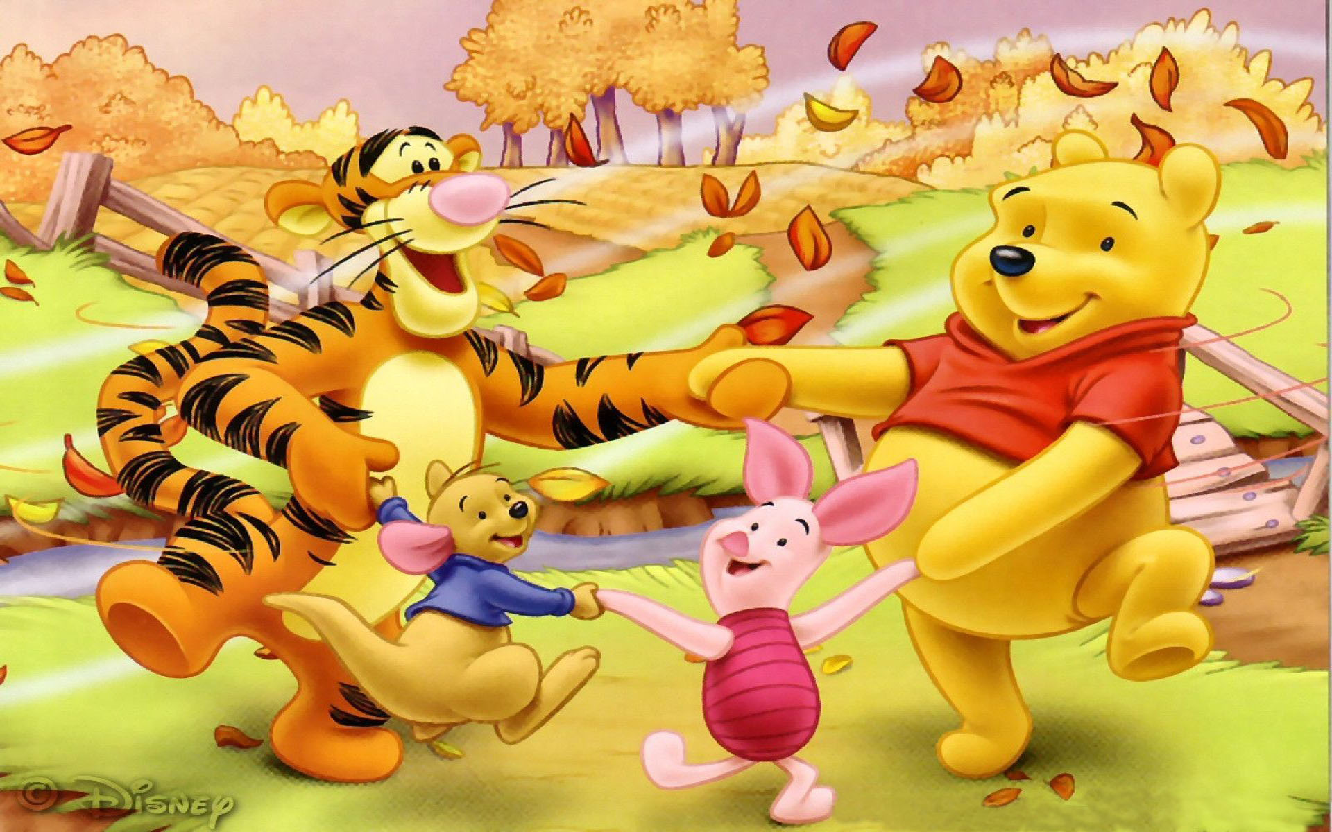 Winnie The Pooh And Merry Friends Cartoon Autumn Wallpapers Hd 1920x1200.