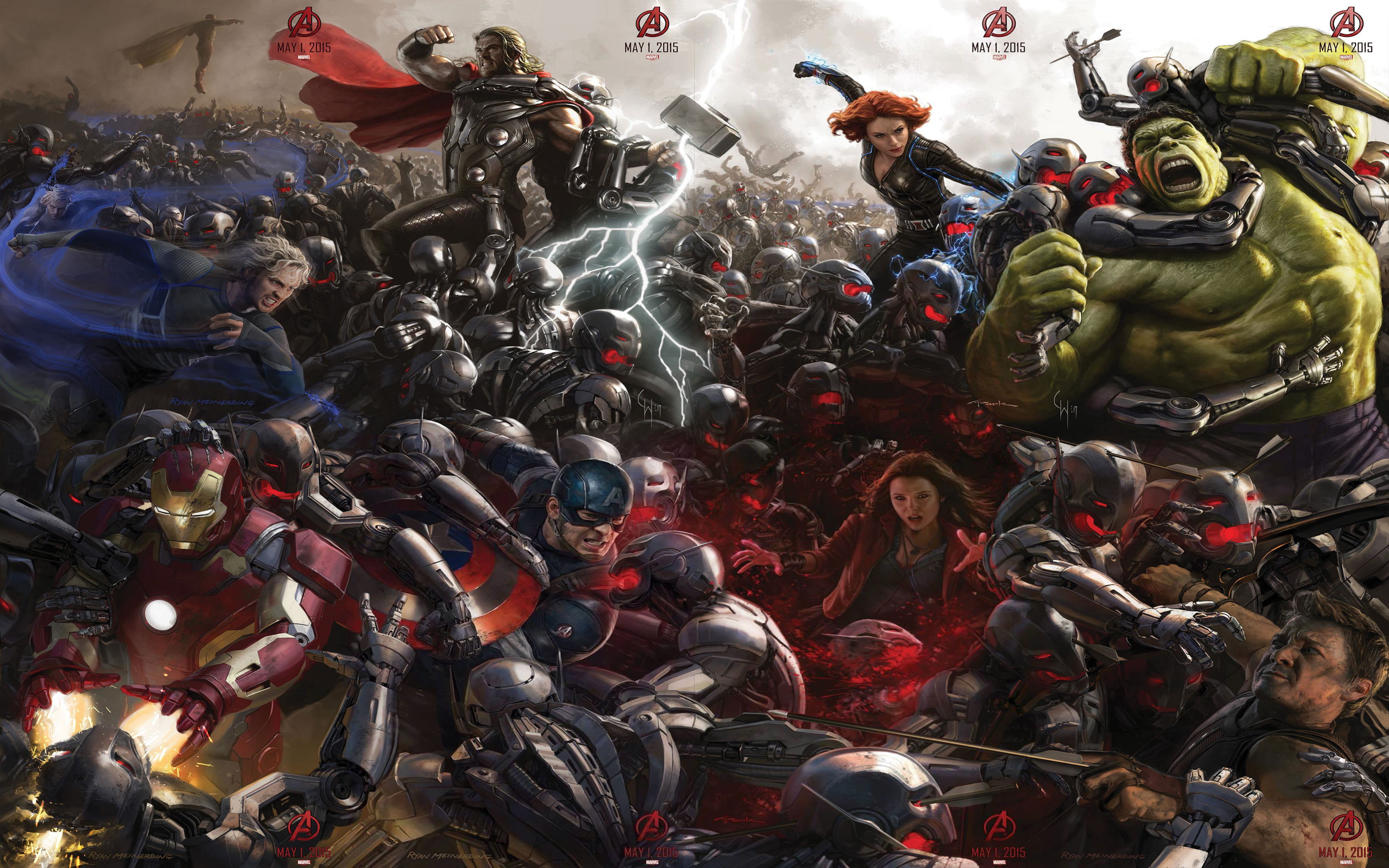 Marvel The Avengers Age Of Ultroniron Battle Poster Art Hd Wallpaper For  Desktop 4096x2560 : 