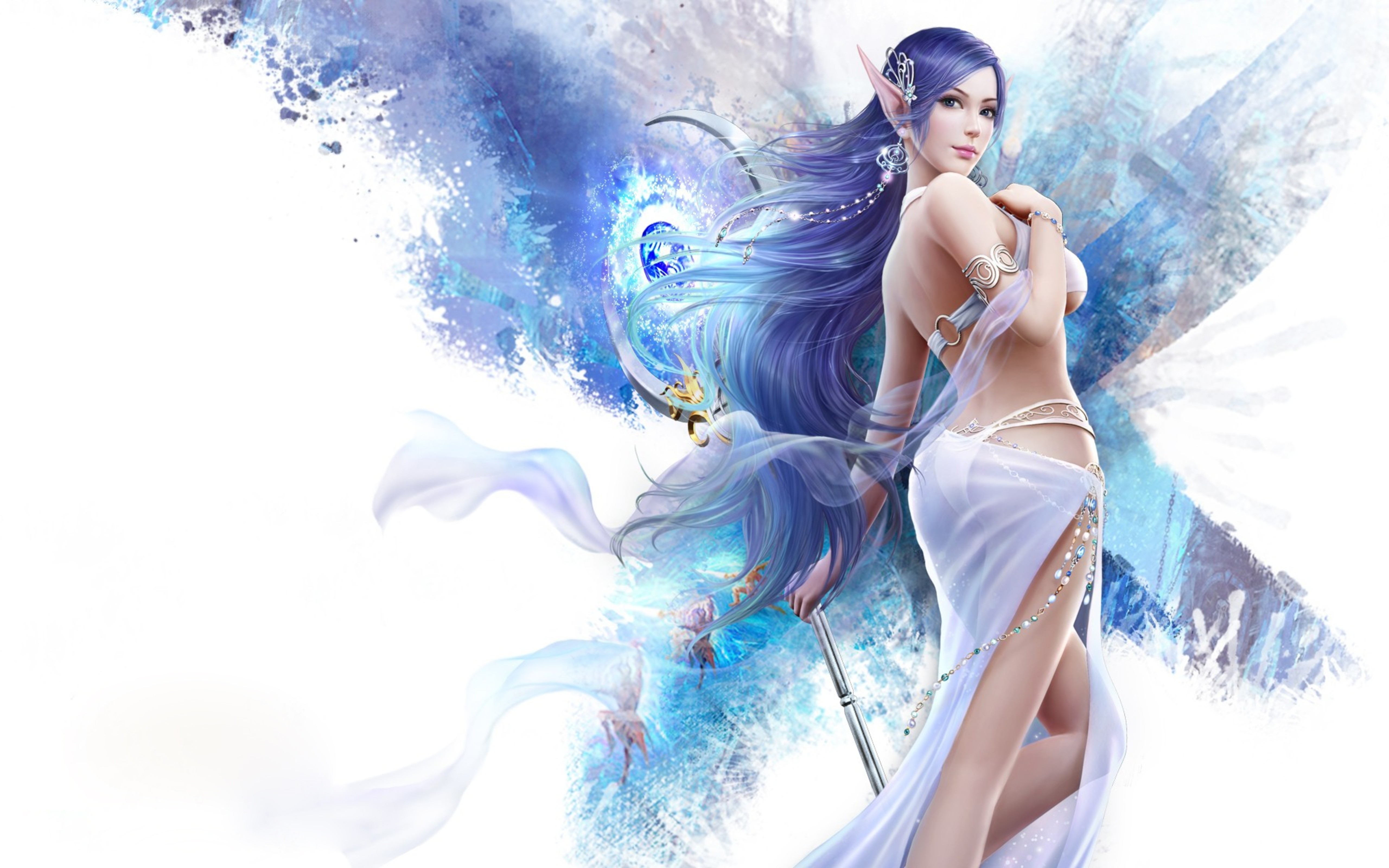 Elegant Girl With Long Blue Hair Fantasy Anime Wallpapers For Desktop  5120x3200 : 