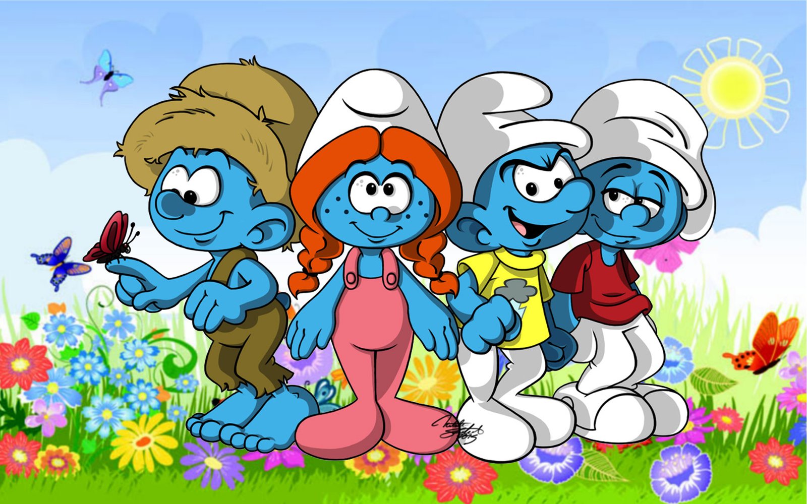 The Smurfs Smurfette Spring Meadow Flowers Butterflies 4k Ultra Hd