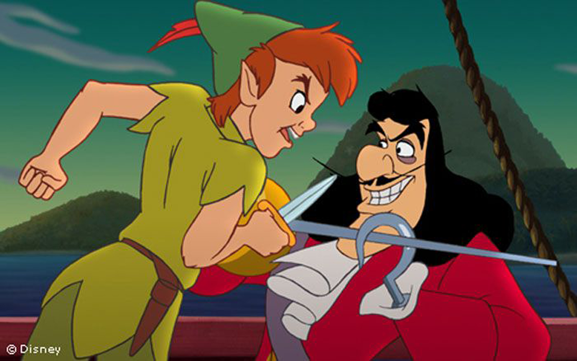 Peter Pan Fighting With Captain Hook Cartoon Walpaper Hd 1920x1200.