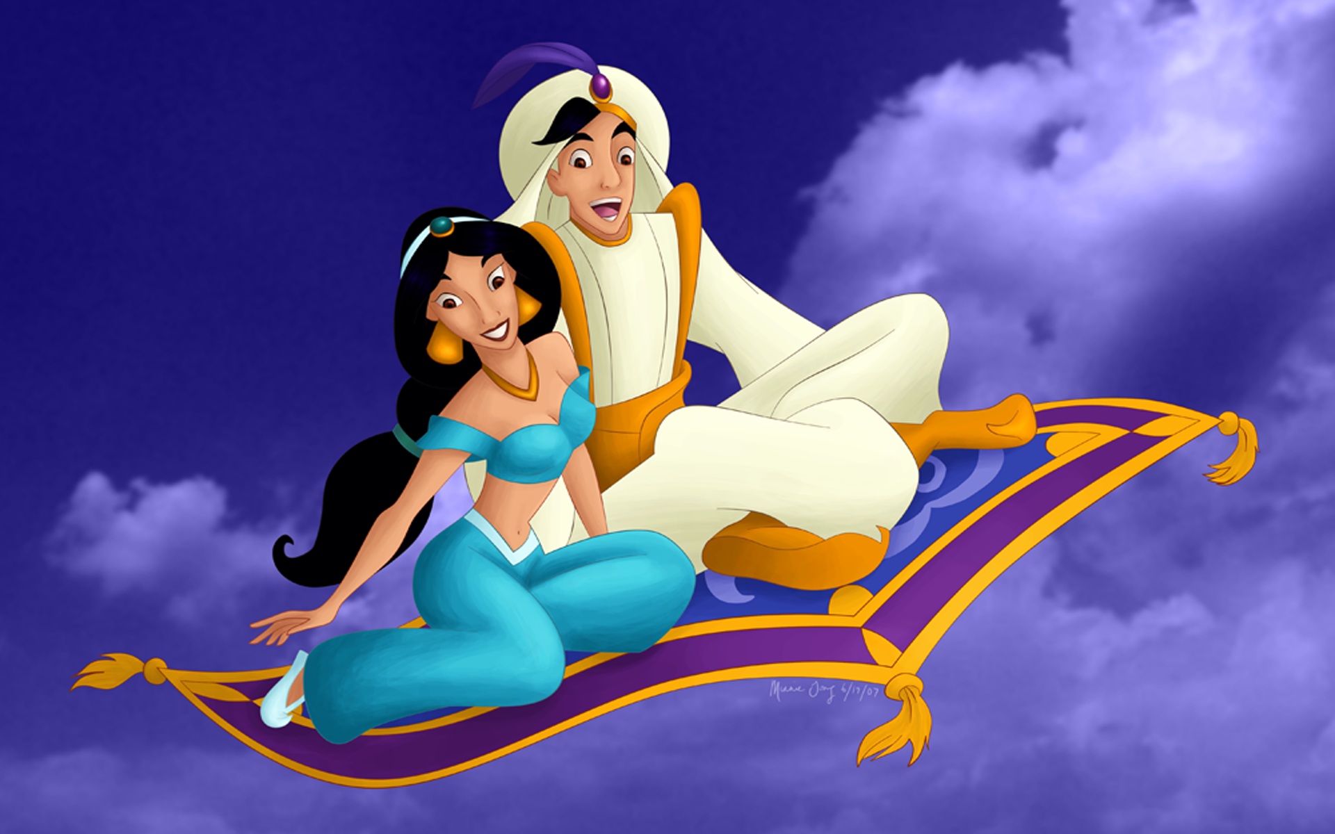 Download Prince Aladdin And Princess Jasmin On Magic Carpet Hd Wallpaper 19...