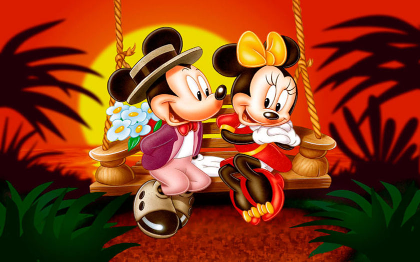 Cartoon Mickey And Minnie Mouse Sunset Romantic Couple Hd Wallpapers  1920x1200 : 