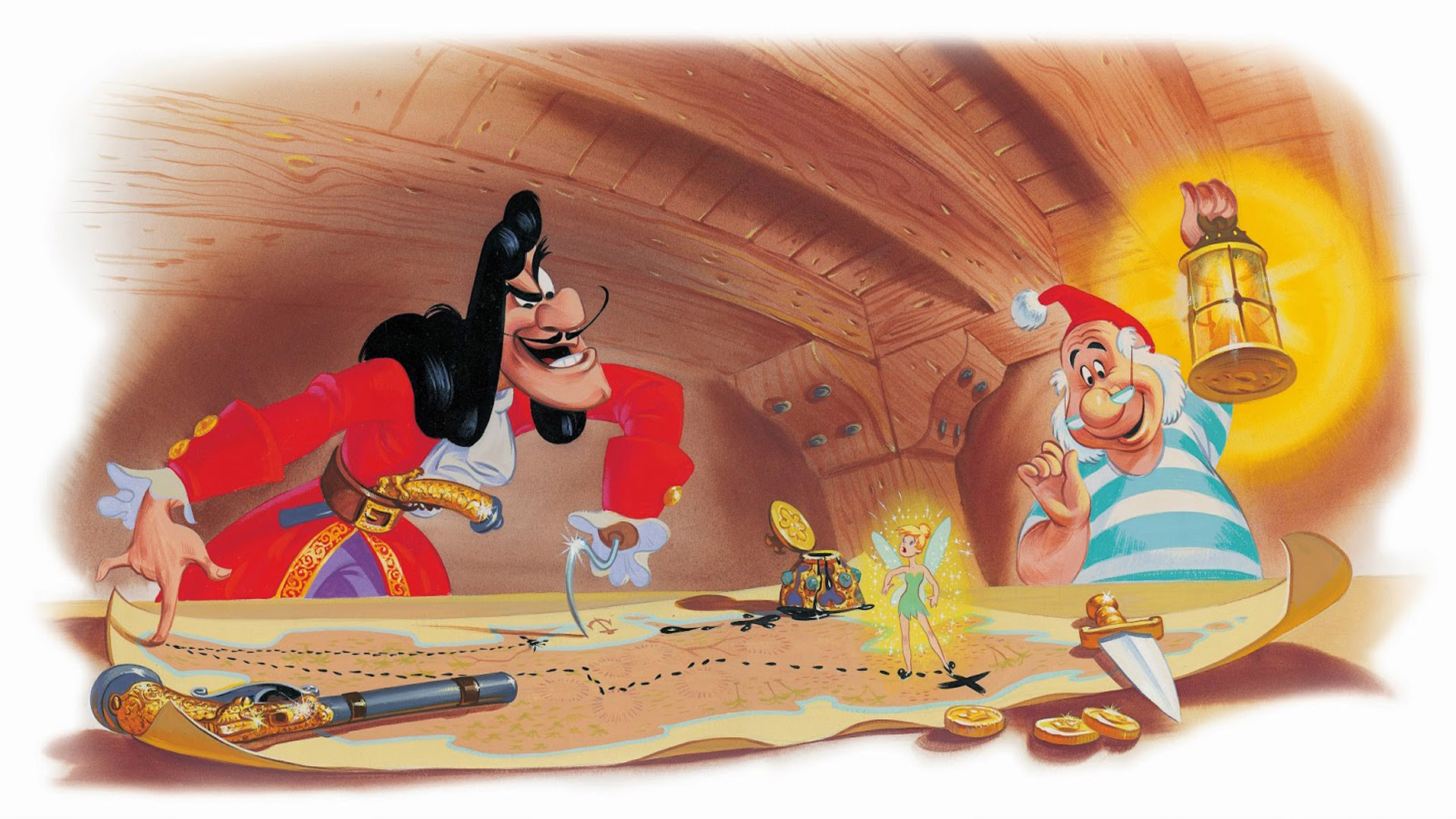 Peter Pan Pirates Captain Hook And Mr.smee Hidden Treasure Map Walt