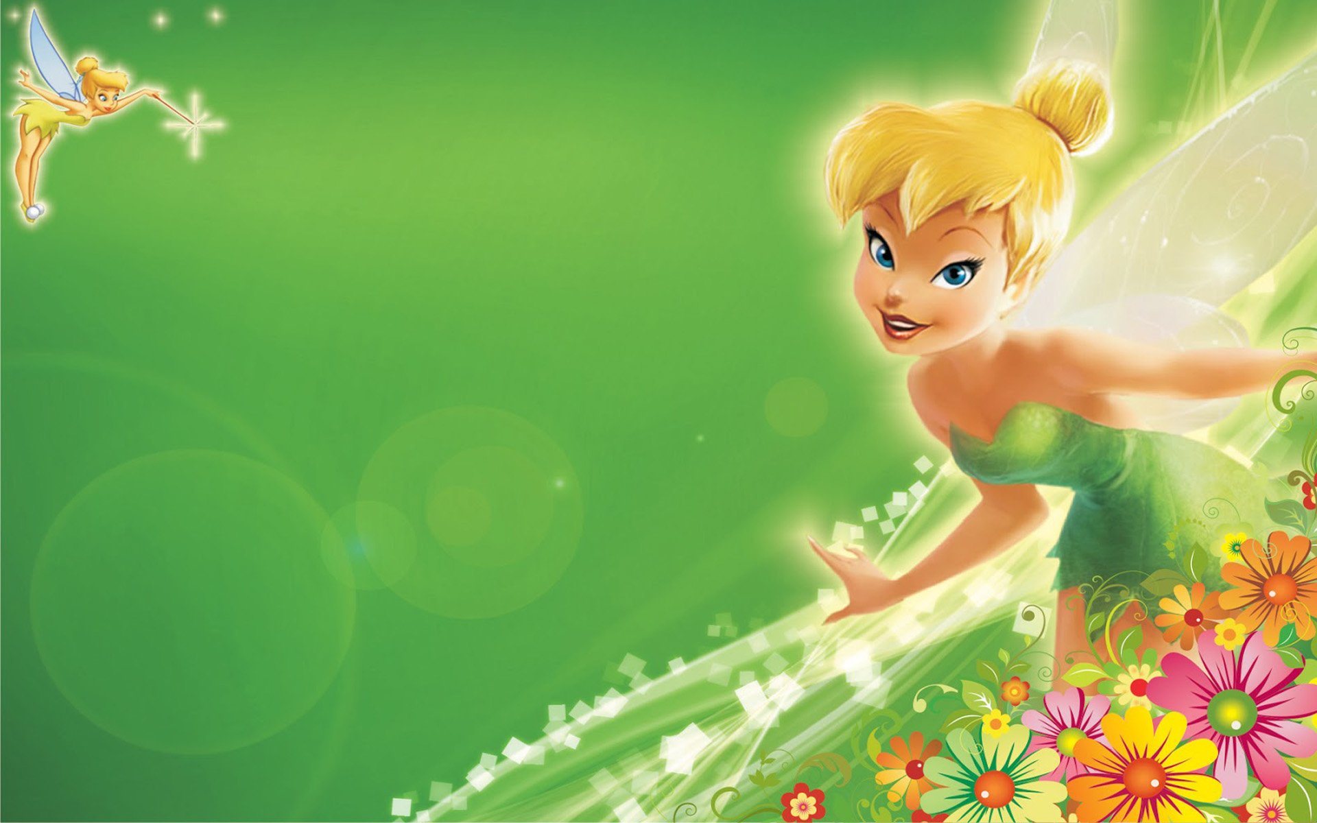 Tinkerbell Green Hd Wallpapers With Flower Decoration For Mobile Phones