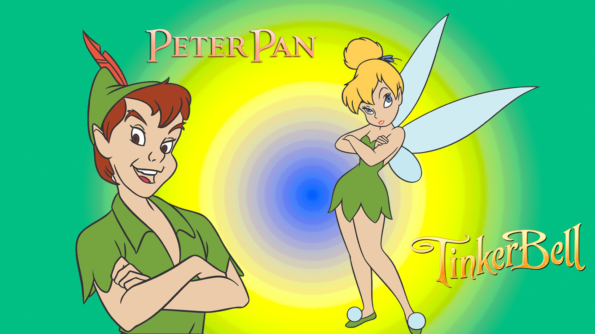 Tinkerbell And Peter Pan Character Disney Vector Graphic Art Wallpaper Hd  1920x1080 : 