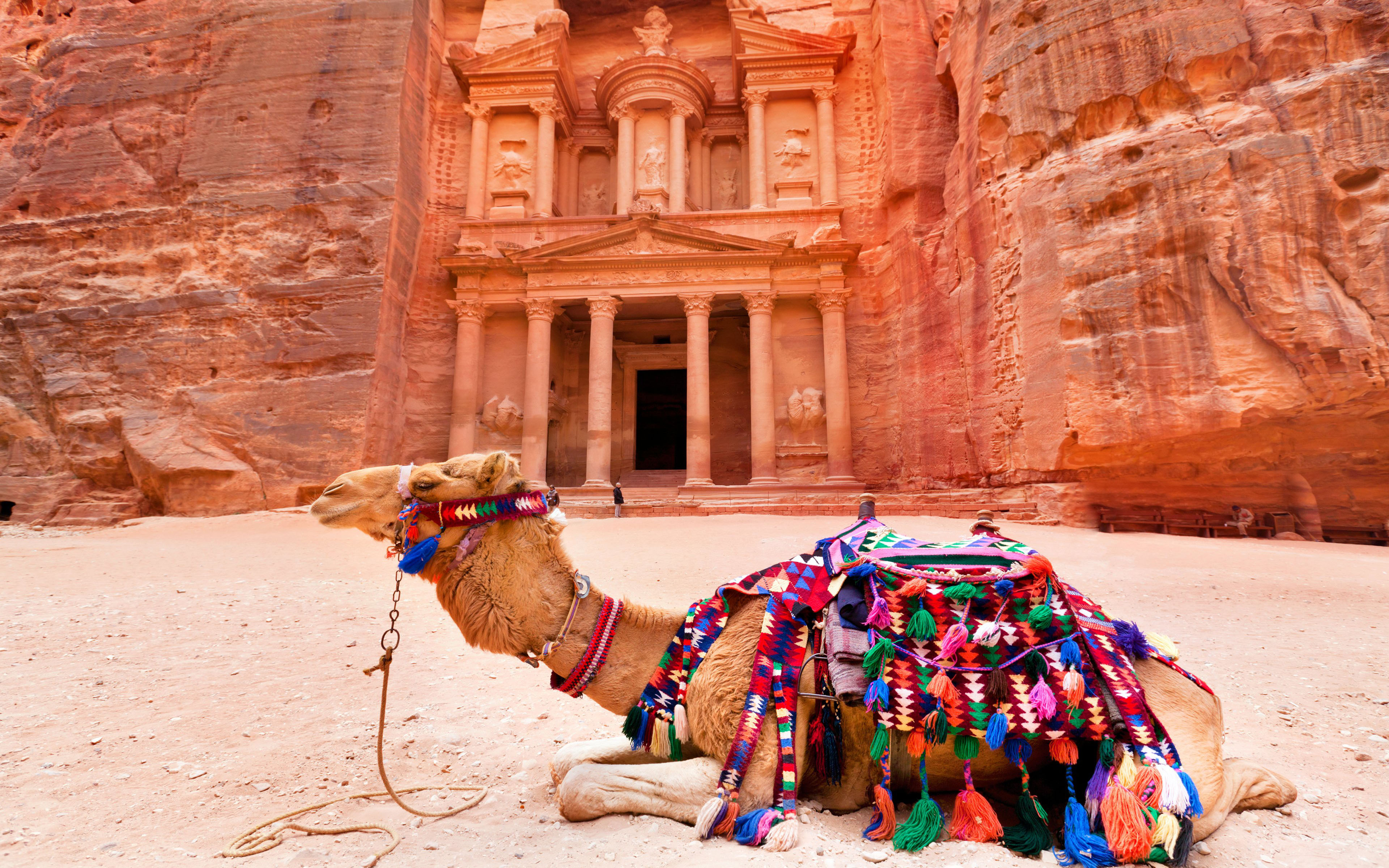Camilla In Front Of The Temple Petra Archaeological Site In The