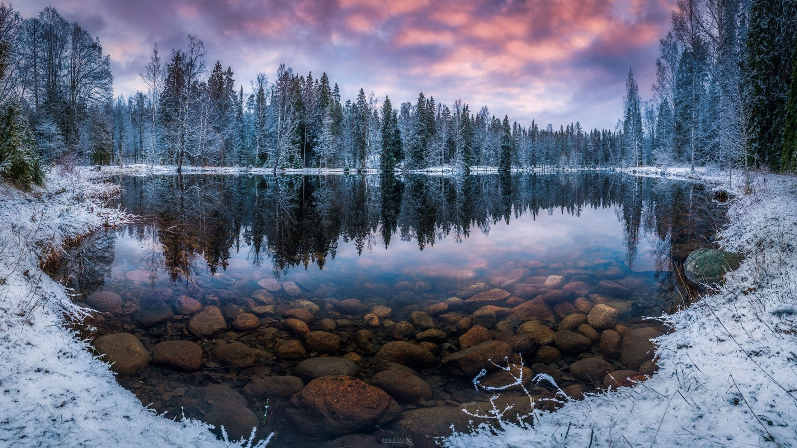 Finland Nature Landscape Winter Snow Morning Sunrise Forest Lake