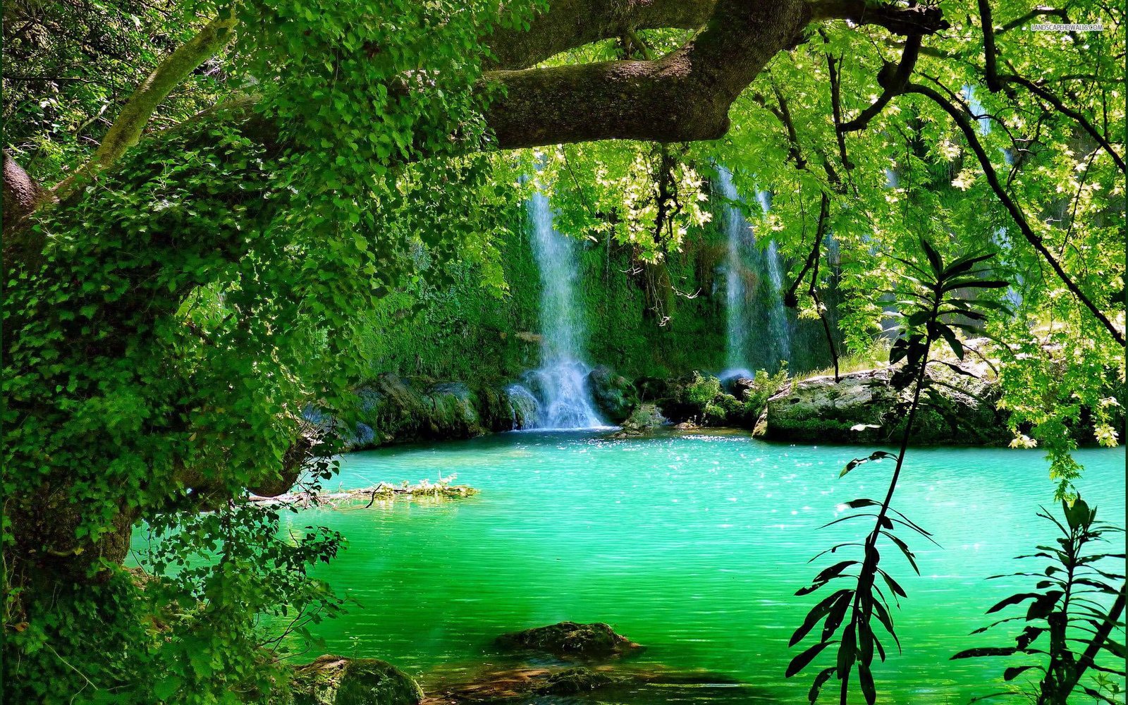 The Kurşunlu Waterfall With Turquoise Green Water Forest Tree 19 Km From Antalya Turkey Hd