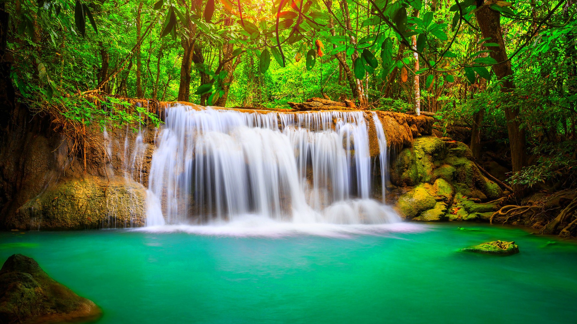 Wonderful Tropical Waterfall Blue Water Nature Forest With ...