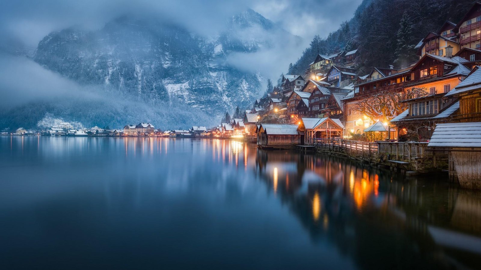 Bad Goisern Hallstätter See Lake In Salzkammergut Austria Night