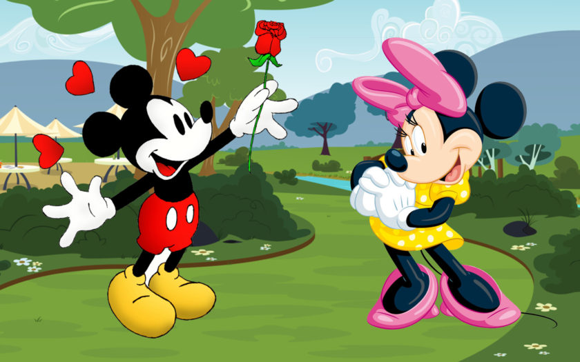 Mickey And Minnie Mouse Cartoon Red Rose For Minnie Love Couple Wallpaper  Hd 3840x21600 : 