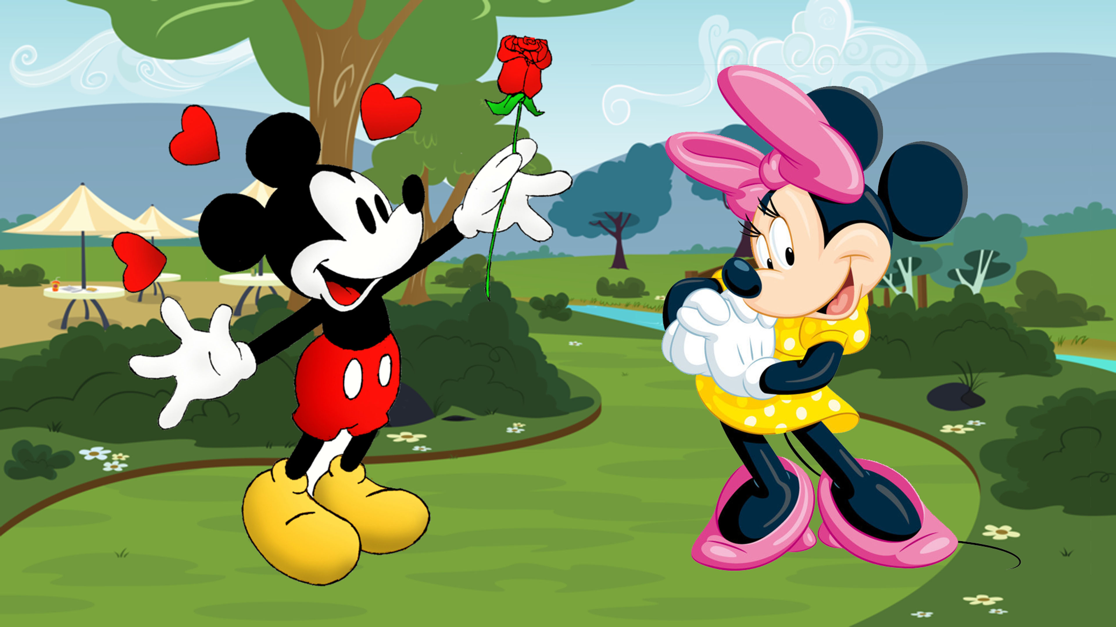 Mickey And Minnie Mouse Cartoon Red Rose For Minnie Love Couple Wallpaper Hd  3840x21600 : 